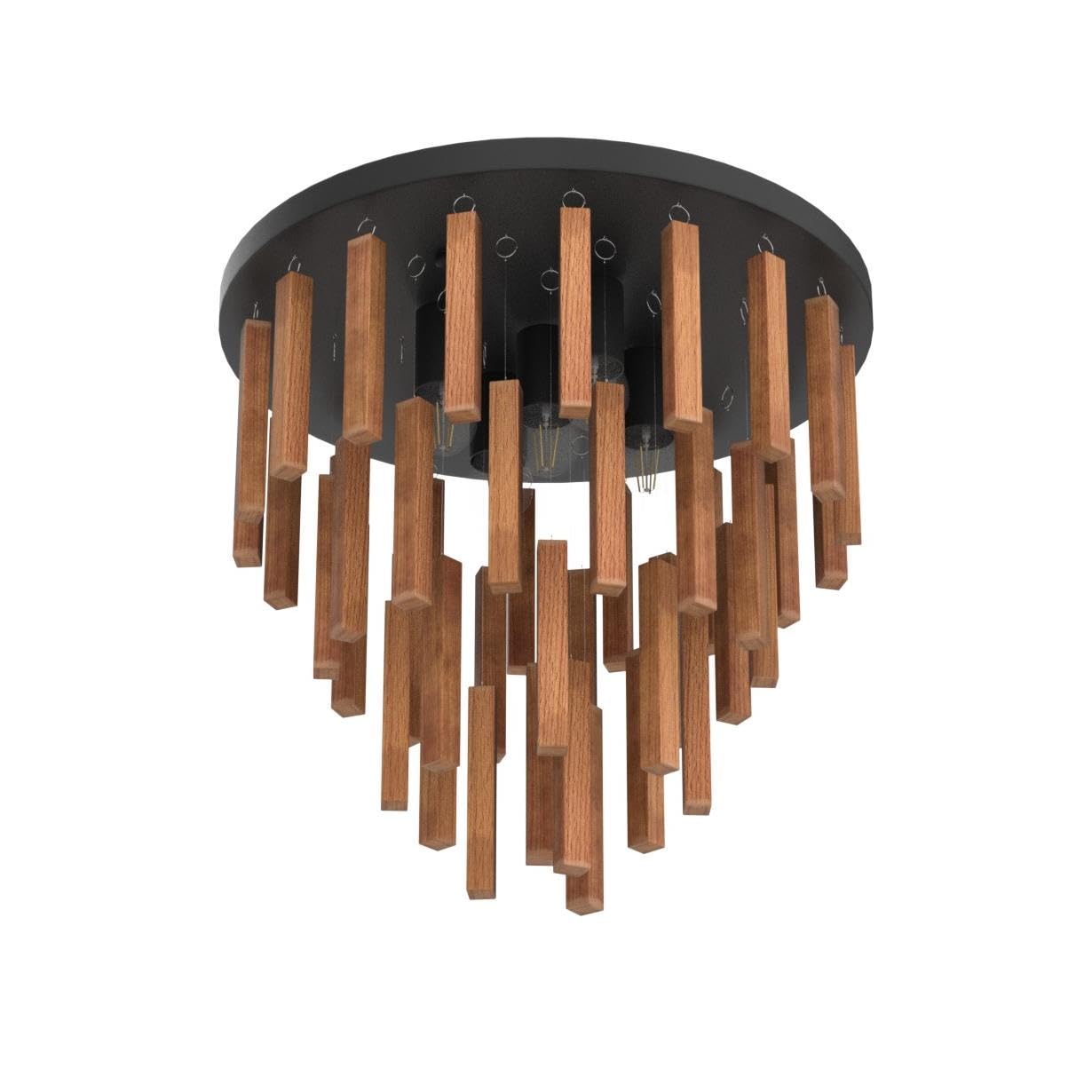 Fivootvi 5-Light Semi Flush Mount Ceiling Light Fixture, Rustic Wood Chandelier, Iron, 15.7in, Oak and Black for Farmhouse, Kitchen, Living Room