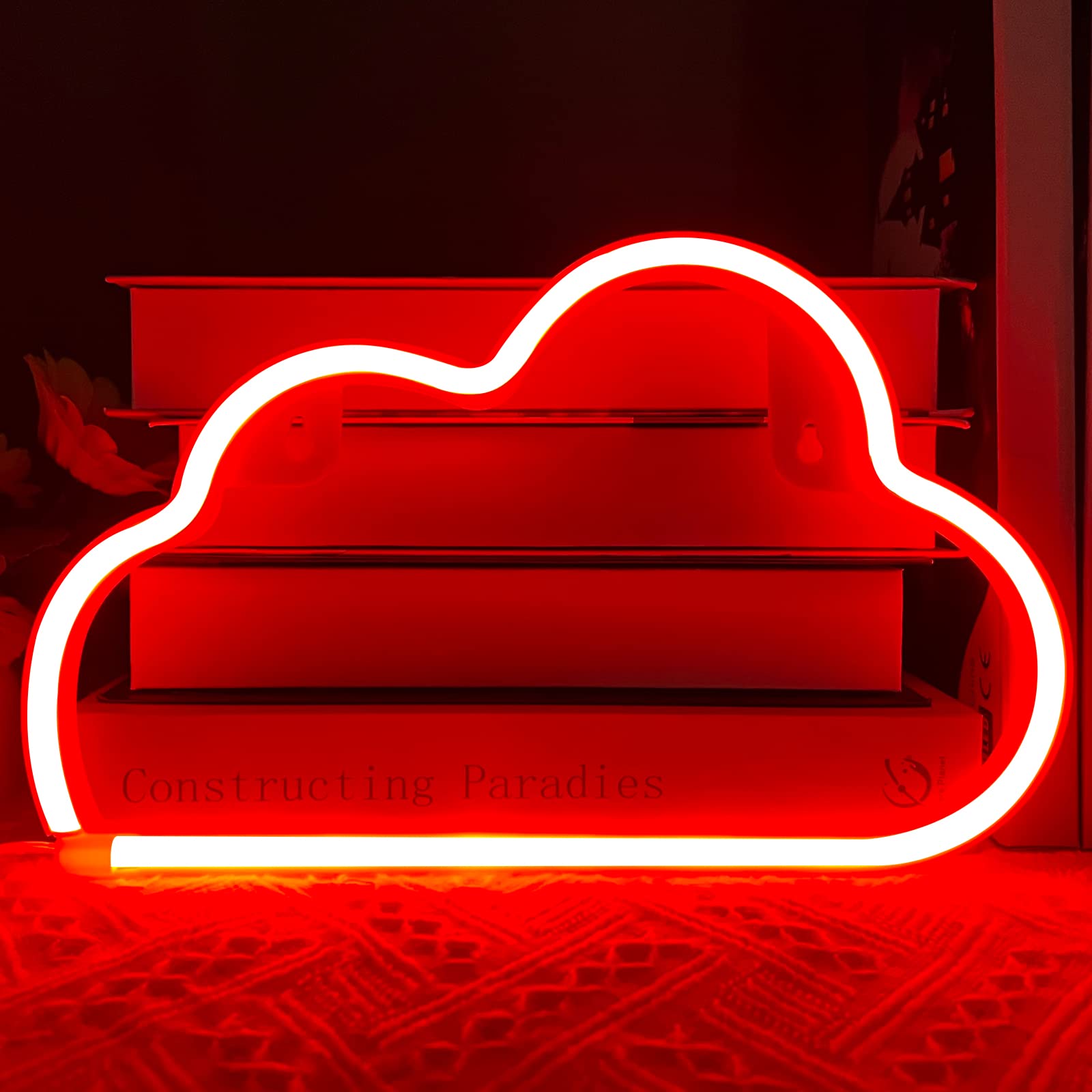 Cloud Neon Signs, LED Cloud Neon Light for Wall Decor, Battery or USB Powered Cloud Sign Shaped Decoration Wall Lights for Bedroom Aesthetic Teen Girl Kid Room Birthday Wedding Party Halloween (Red)