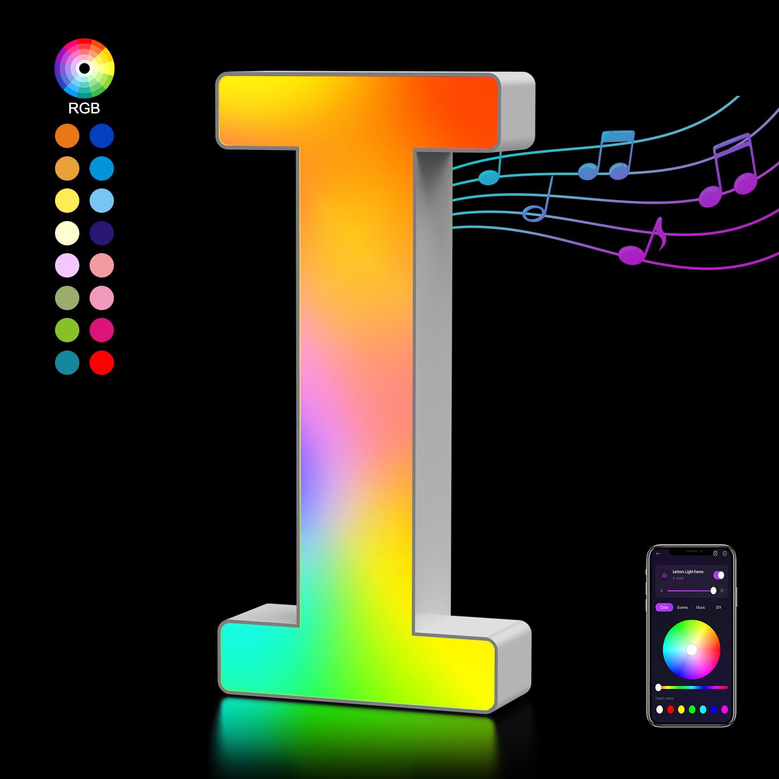 Kangtaixin LED Light Up Letter Sign - USB Powered Color Changing Night Light, Model G201, Letter-I, Perfect for Parties and Decorations