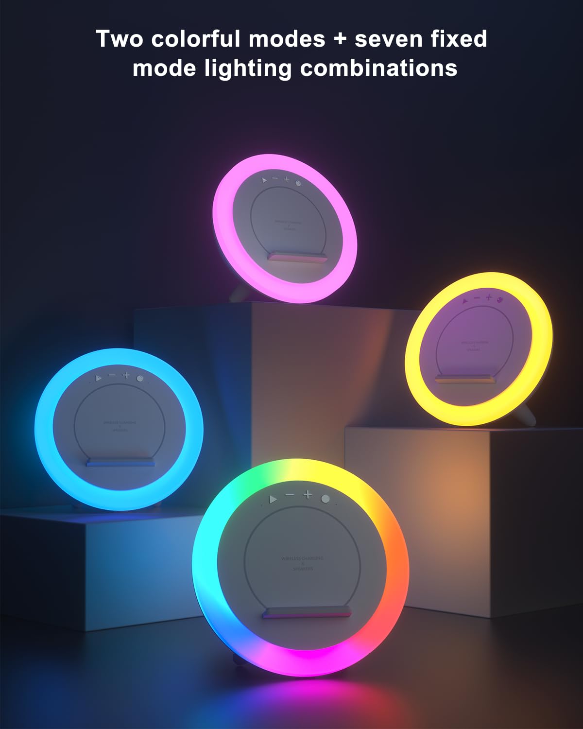DTIDMI Bluetooth Speaker Night Light, Color Changing LED Lamp, 6.6inch Wireless Charger, White, Model A21