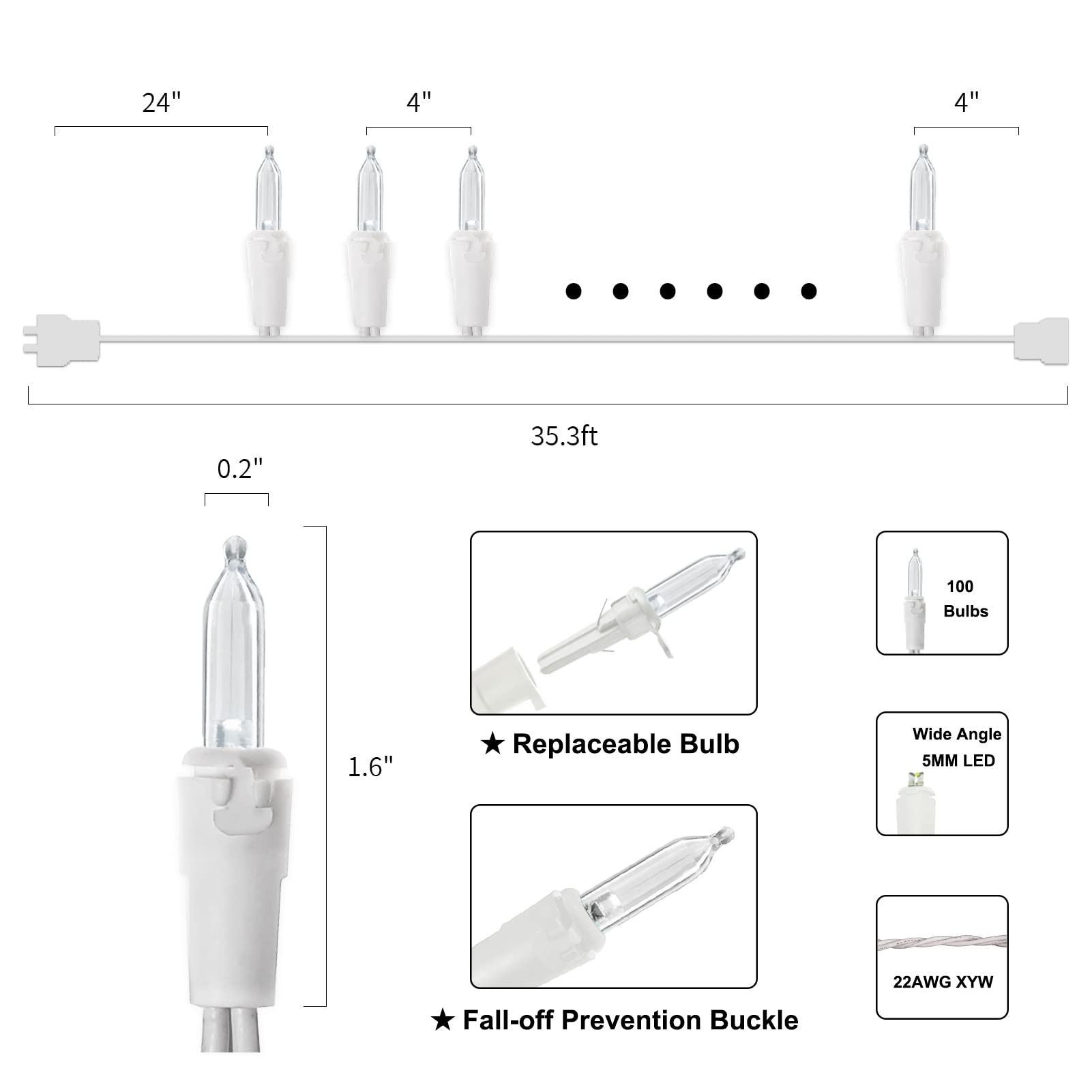 Multi-Sparking Christmas Lights (66 Feet, 200 Count) - White Wire Warm White Christmas Tree Lights, Mini Led Holiday String Light Set For Trees, Indoor And Outdoor Decorations