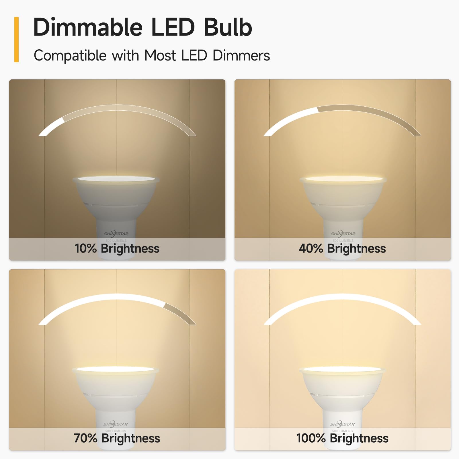 Shinestar Gu10 Led Bulb, 50 Watt Equivalent, Soft White 3000K, Dimmable Flood Light Bulbs For Ceiling, 6-Pack