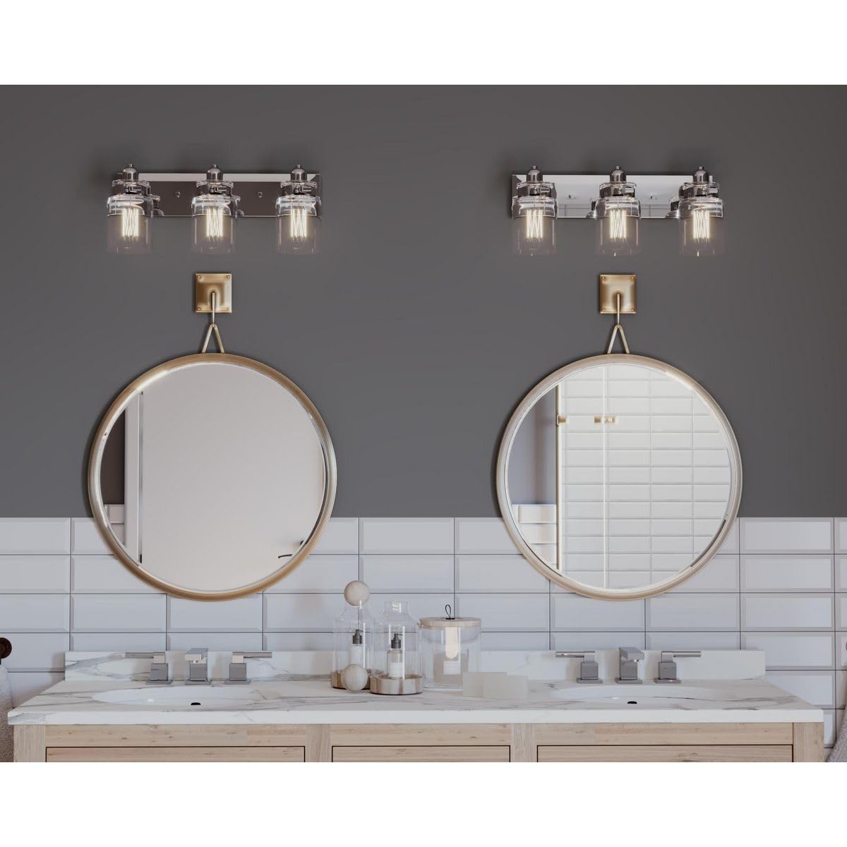 Progress Lighting 3-Light Bath Vanity Light, Clear Glass, Brushed Nickel, Alloy Steel, Model P300047-009