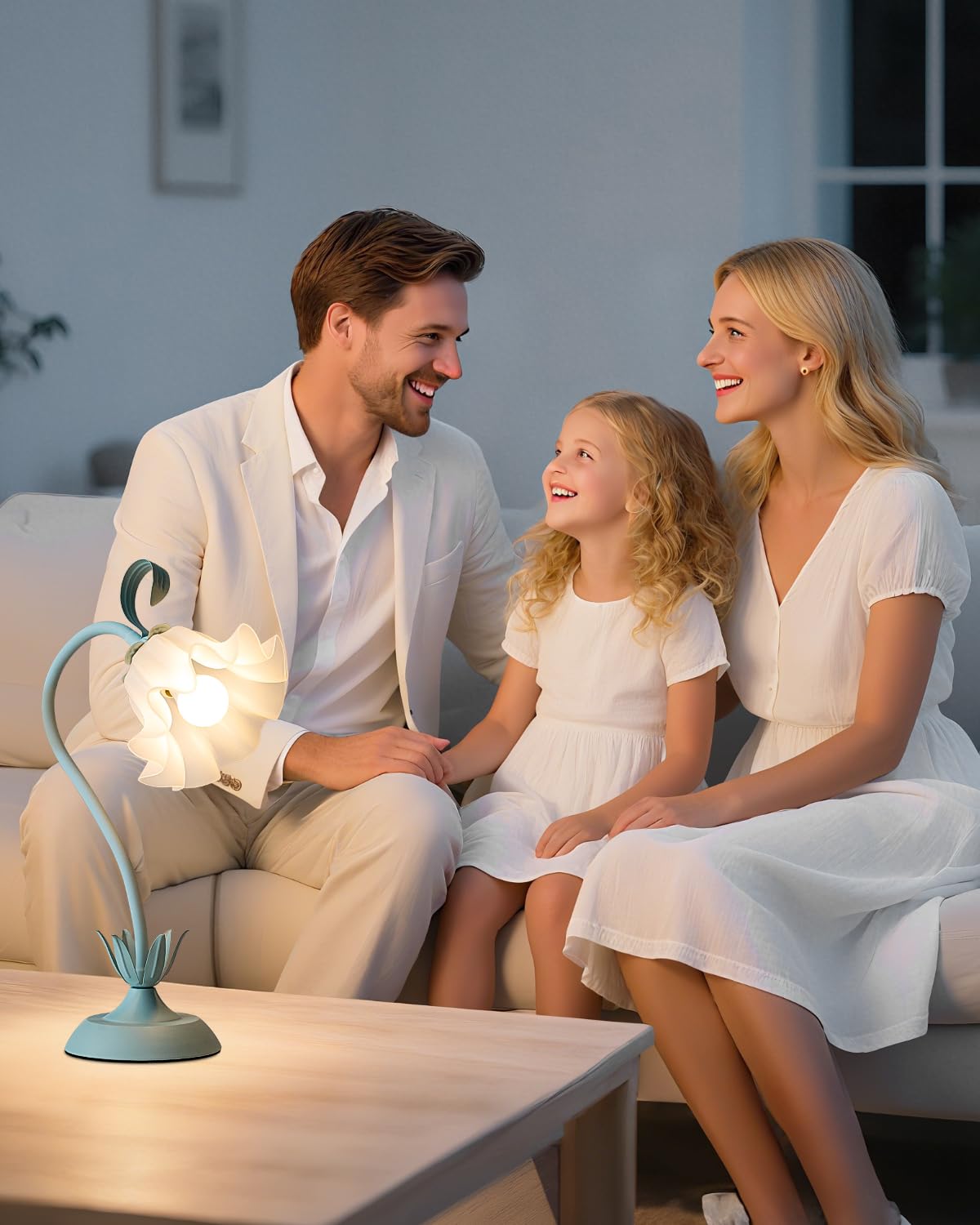 Werfop Flower Desk Lamp  Cute Vintage Reading Table Lamp For Bedroom  Small Bedside Nightstands Light With 3 Color Modes  Kawaii Decor For Dorm Living Room Office (Powder Blue)