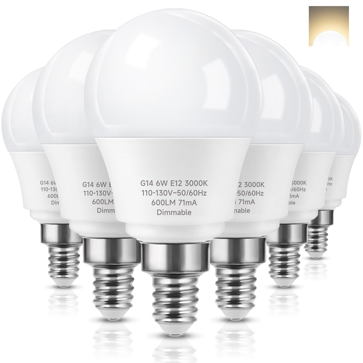 Prosperbiz E12 LED Light Bulbs 6W 600 Lumen Warm White 3000K A15 Ceiling Fan Bulbs 6 Pack Plastic Coated Aluminum