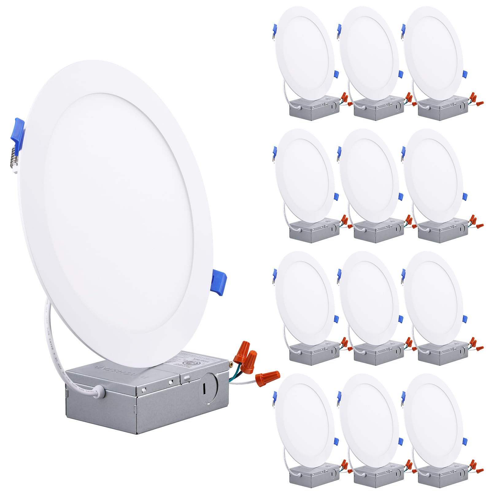 TORCHSTAR 12-Pack Ultra-Thin LED Recessed Lighting, 8 Inch, Aluminum, Daylight 5000K, Dimmable, Model A-49989, 1500