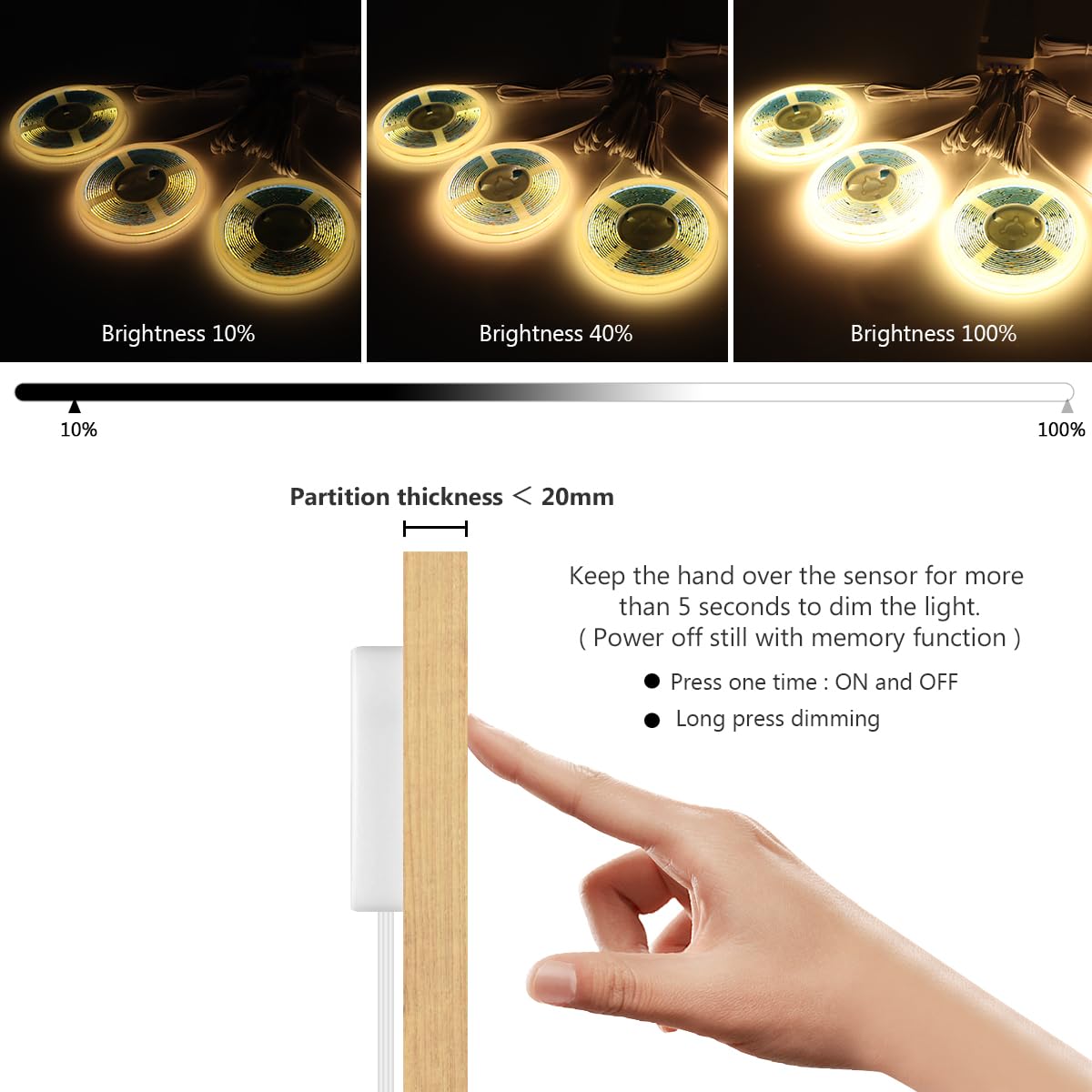 Led Under Cabinet Lighting Kit 6Pcs 12V Cob Led Strip Lights With 36W Adapter 1M/3.3Ft Penetrable Wood Touch Dimmable Led Strip 3000K Flexible Led Cabinet Lights For Indoor Kitchen  Book Shelf  Closet