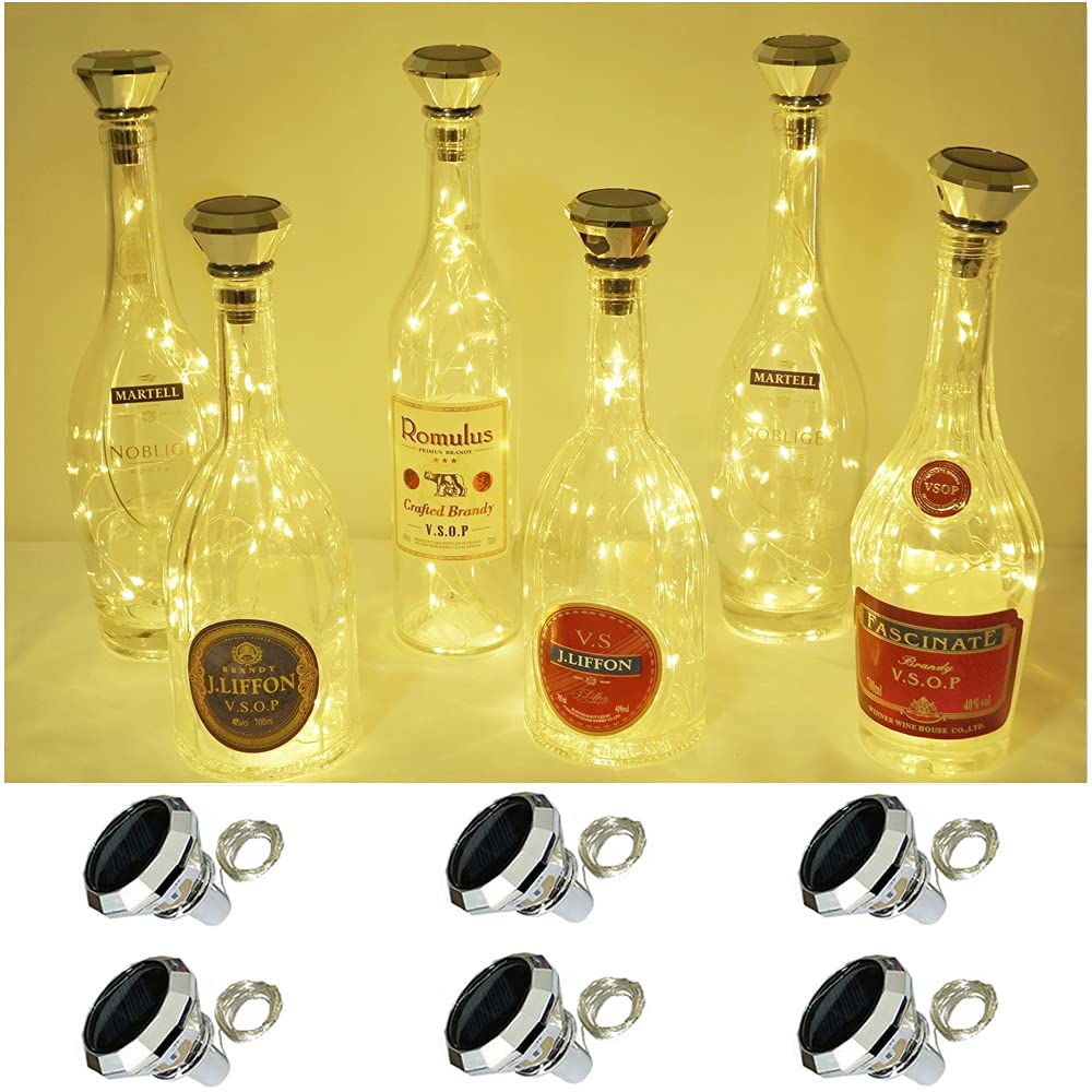 Cynzia Solar Wine Bottle Lights, 6 Pack, 20LED, Waterproof Fairy String Light, Warm White, Model 0e142510-f258-4025-9dac-f75f