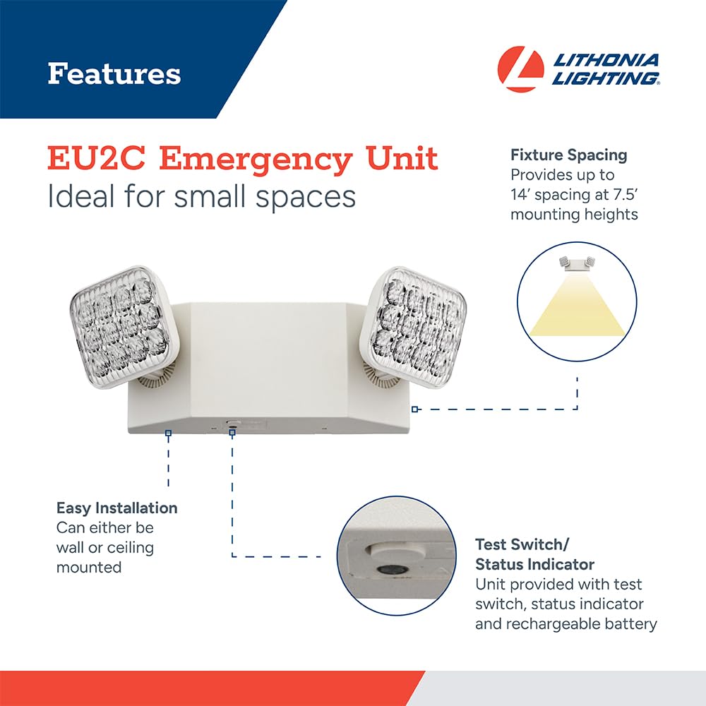 Lithonia Lighting LED Emergency Light, 90-Minute Backup, Dual Adjustable Heads, 4-Pack, White, Model EU2C CP4
