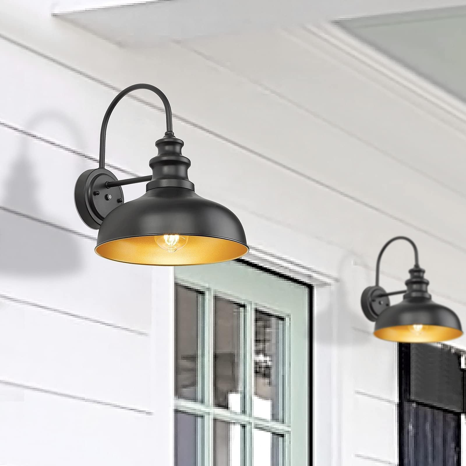 Bestshared Outdoor Wall Sconce, Black Gooseneck Barn Light, 2 Pack, Copper Finish