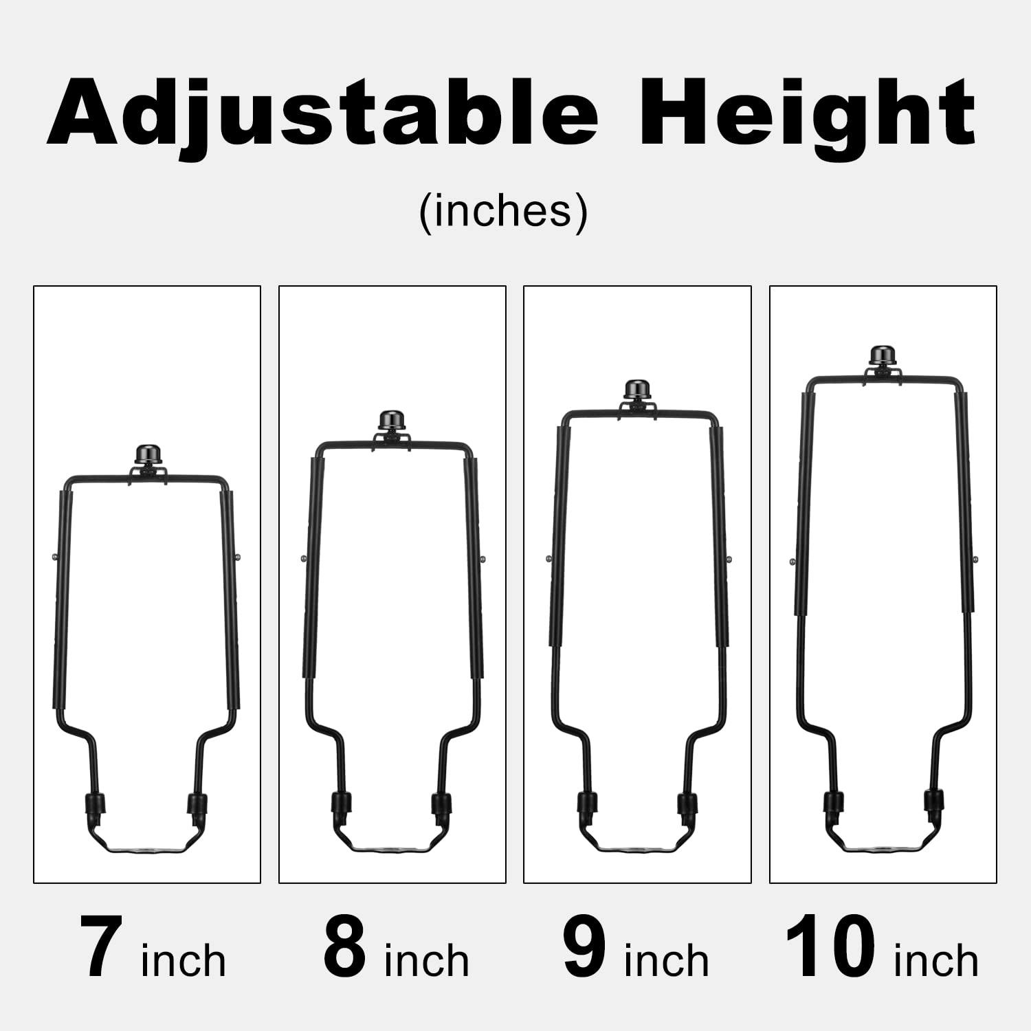 Qc Lamp Shade Harp Kit - Adjustable 7-10 Inch, Black, Includes Frame & Finials, E14 E26 E27 UNO Fitter Adapter