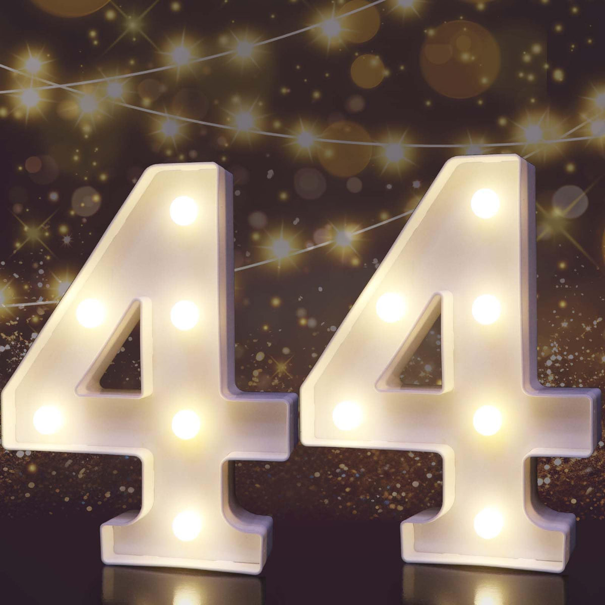 Pooqla Decorative Led Light Up Number Letters, White Plastic Marquee Number Lights Sign for 44th Birthday Party Wedding Decor Battery Operated Number (44)
