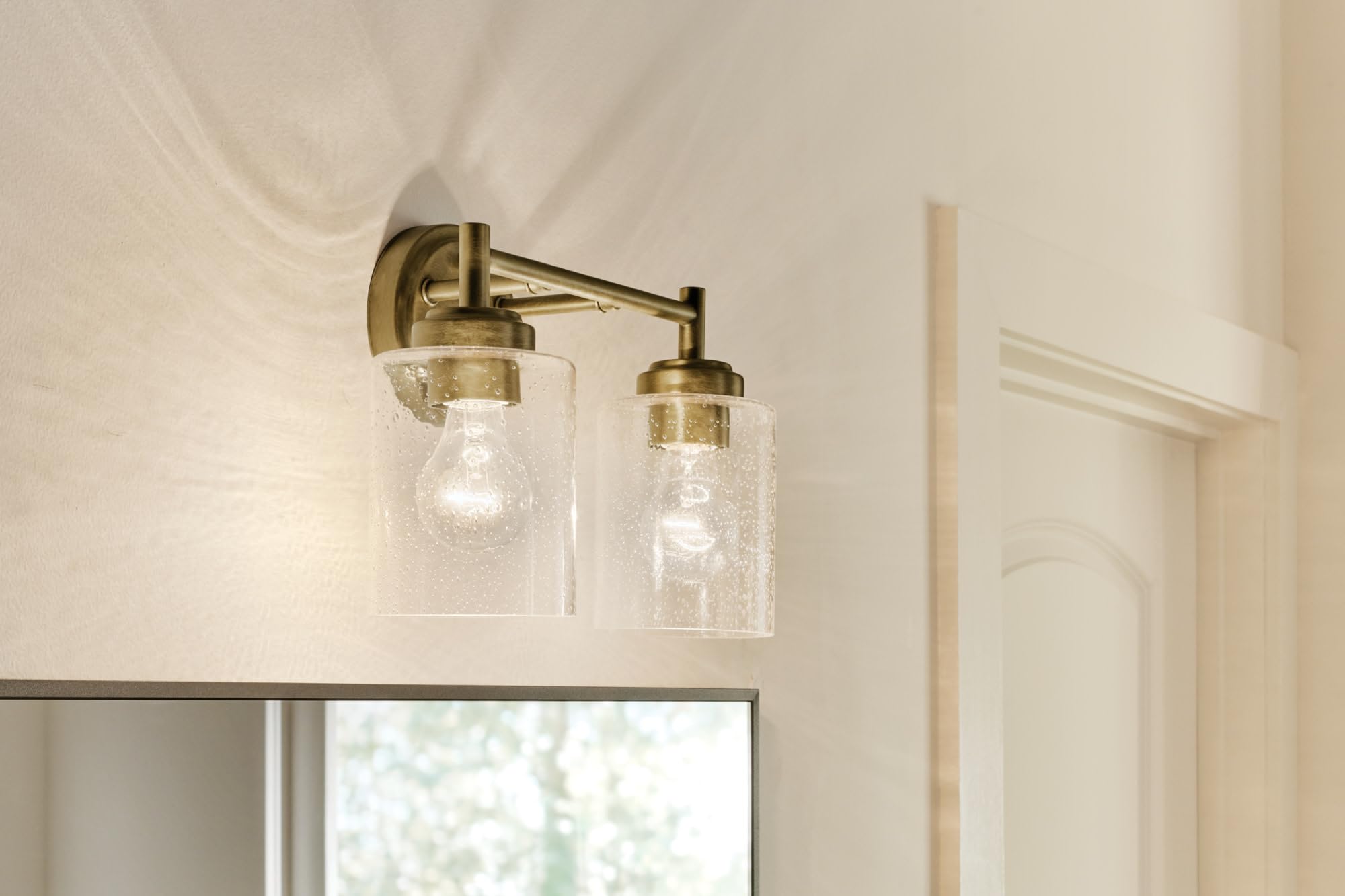 Kichler Winslow Vanity Light, 2 Light, 12.75in Size, Clear Seeded Glass, Old Bronze, Model 45885OZ