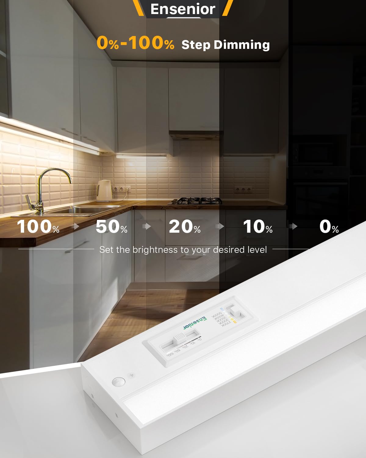 Ensenior 24 Inch Led Under Cabinet Lighting Hardwired, 5Cct, 14W 930Lm, 2700K/3000K/3500K/4000K/5000K, Wired Under Cabinet Light