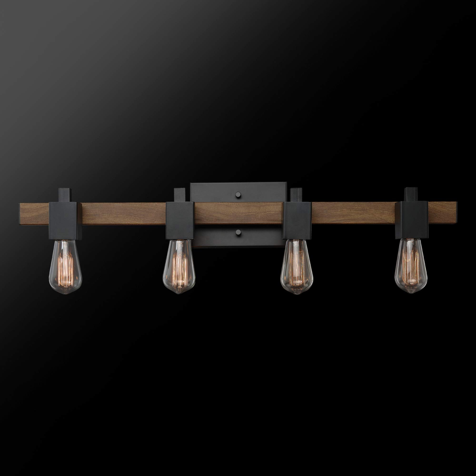 Globe Electric 4-Light Vanity Light, Matte Black, Dark Faux Wood, Model 51717