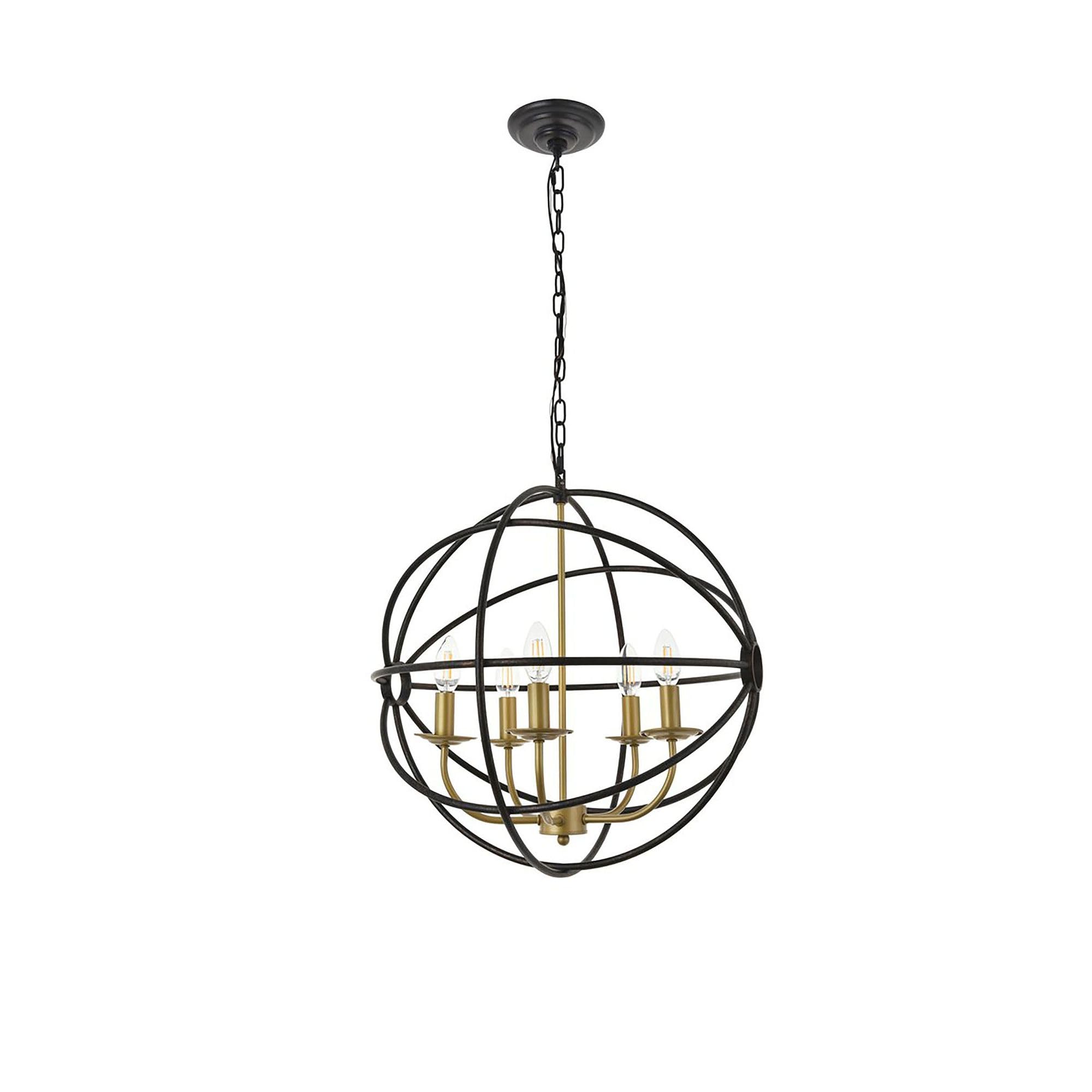 Living District Indoor Modern Home Decorative Bright Ceiling Octavia 5 Light Brass and Dark Brown Pendant
