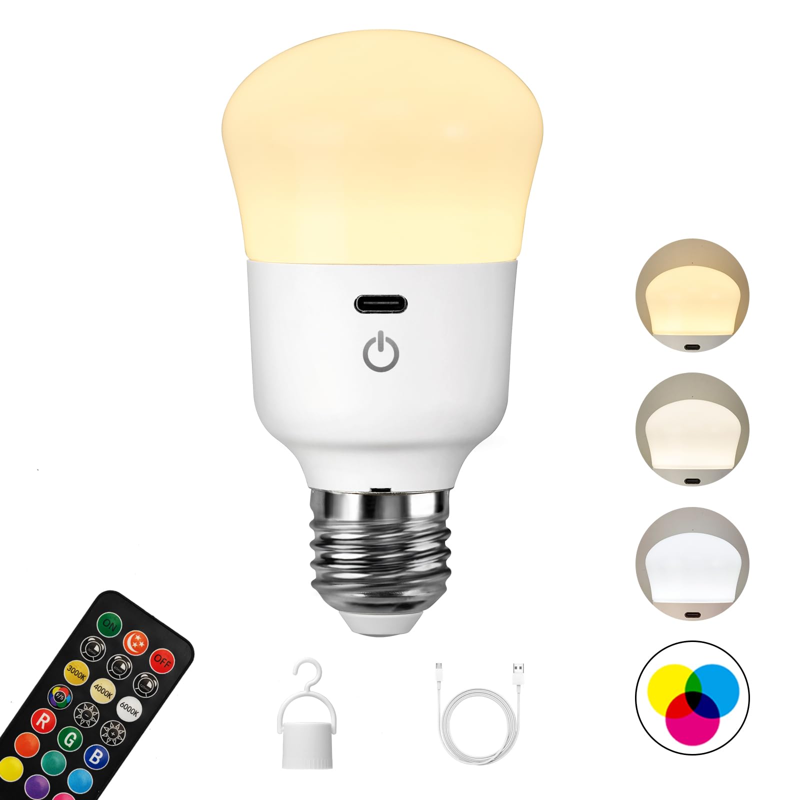 Kartoosh Rechargeable Light Bulb, With Remote Control, 50W Equivalent, Battery Operated Led Bulbs, Backup Puck Emergency Light F