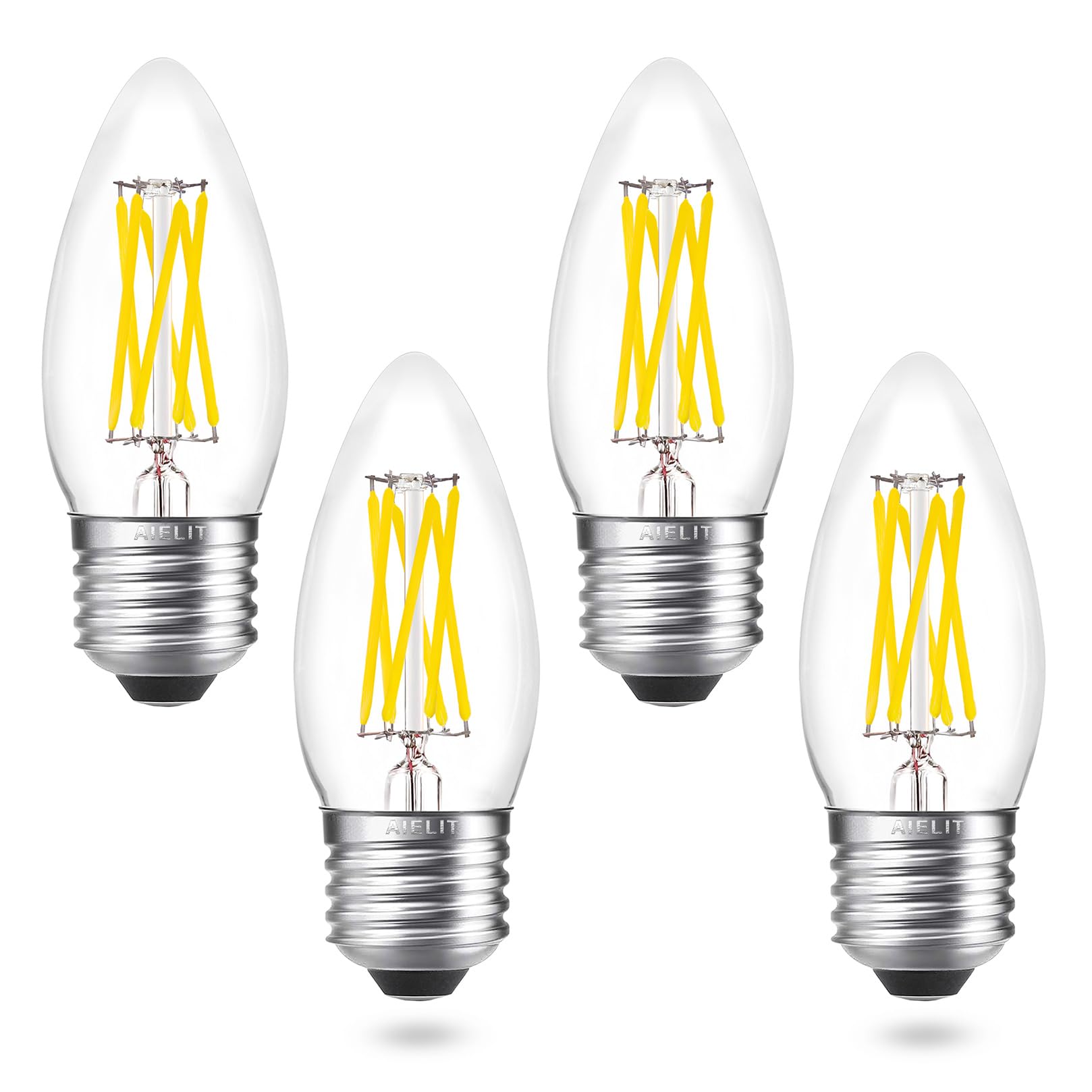 Aielit E26 Candelabra Led Bulbs Daylight, Dimmable Bright White 5000K, 6W B11 Candle Light Bulb 60 Watt Equivalent For Bathroom 