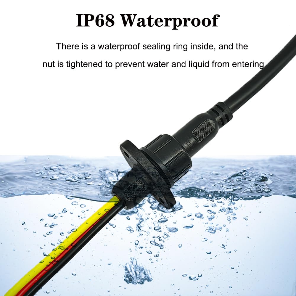 Newnewliu 3Pin Waterproof Connector,3 Wire Male Female Plug Led Connector With 18Awg M16 Waterproof Cover Extension Cable With E