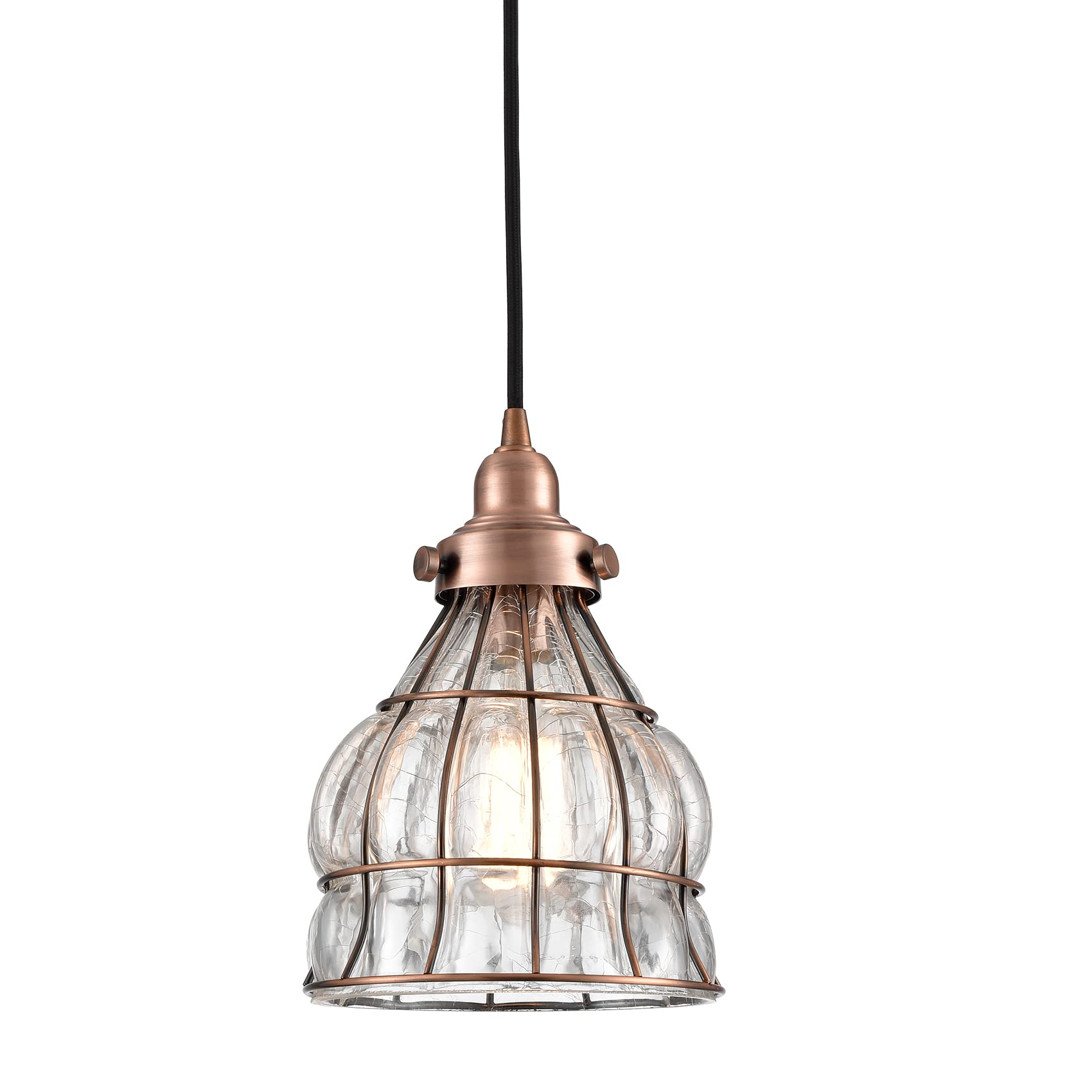 YUBOLE Vintage Pendant Light,  ed Glass, Copper Wire Cage, Red Dome, Model TB1720DU