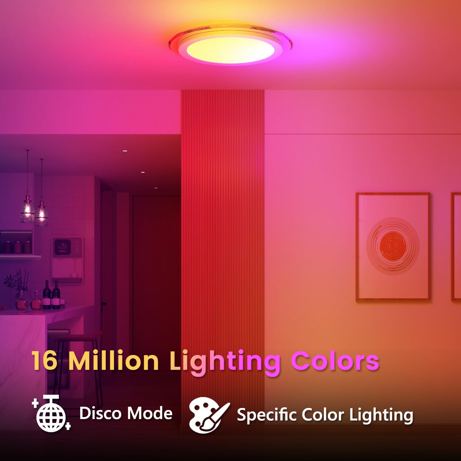 Aphyni Planetary Ring Rgb Ledceiling Light Fixture With Remote, 2400Lm 3000K-6500K Dimmable Flush Mount Light, Smart App Control