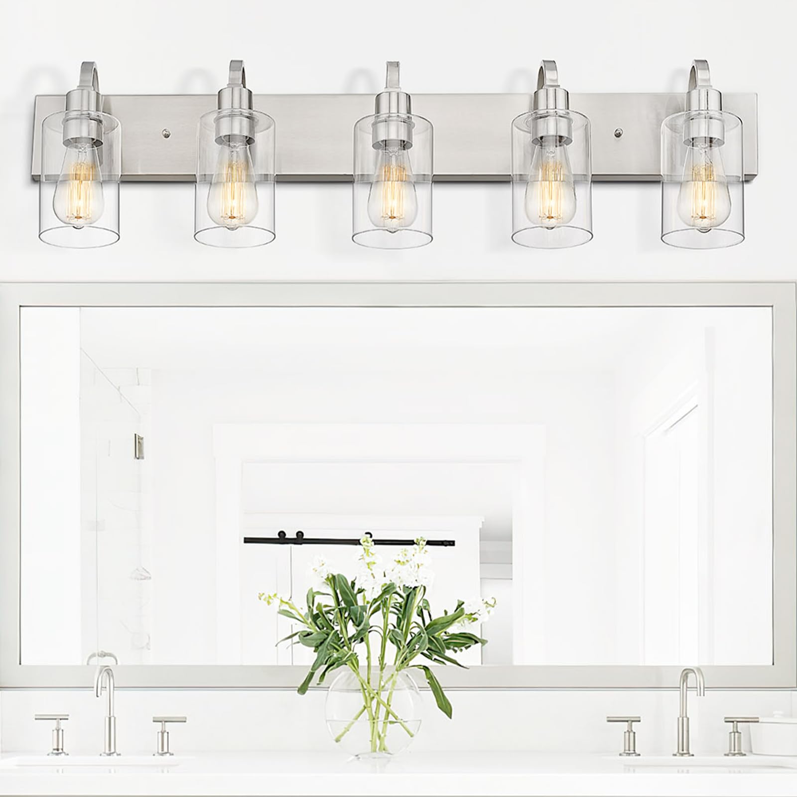 Emliviar 5-Light Brushed Nickel Bathroom Vanity Light Fixture With Clear Glass, 37"