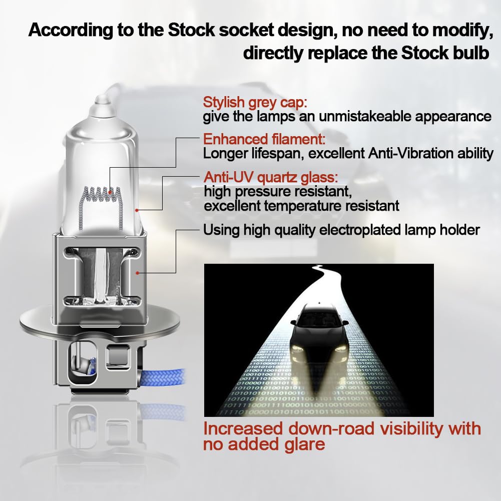 WinPower H3 Halogen Fog Light Bulb, 55W 4300K, Warm White, Pack of 2