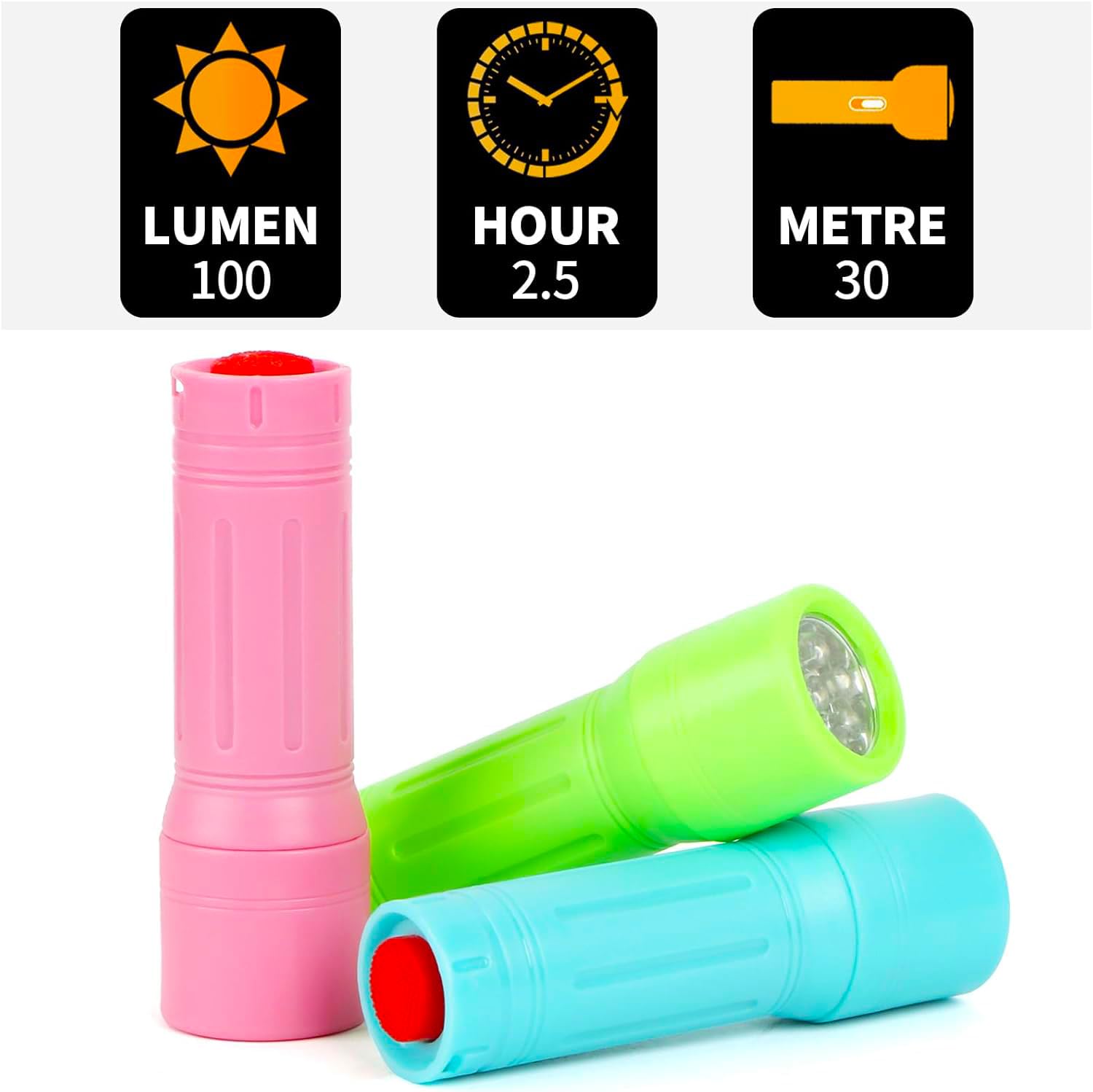 Hilngav 100 Pack Mini Flashlights Bulk, Small Multicolor Flashlights Bulk with Lanyard, 300 AAA Batteries Included for Hurricane