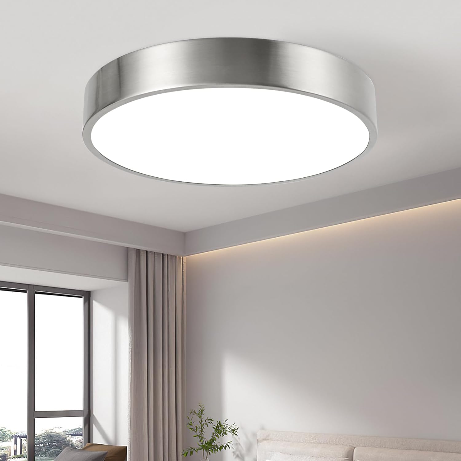 Enateclite Modern Minimalist 13 Inch Ceiling Light  Dimmable 26W Led Ceiling Light Fixture With 3Color Temperatures  Brushed Nickel Flush Mount Ceiling Lighting Perfect For Bathroom & Bedroom