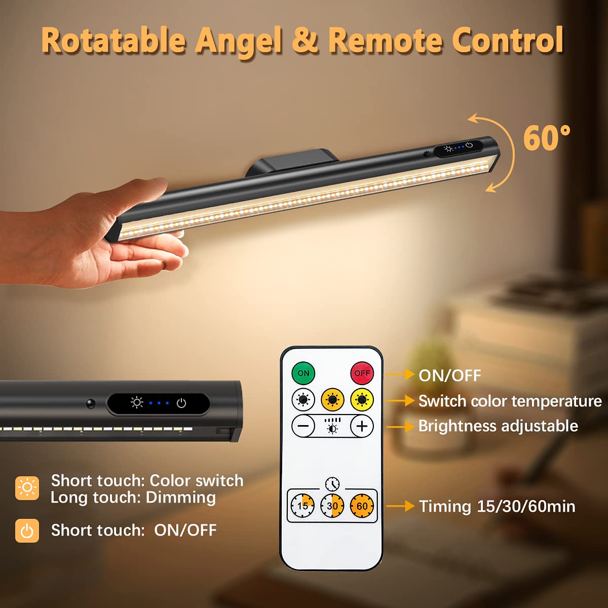 Hapfish Rechargeable Magnetic LED Wall Strip Lights, Dimmable Black Light Bar, Model YZYK350-BK01, Under Cabinet Lighting