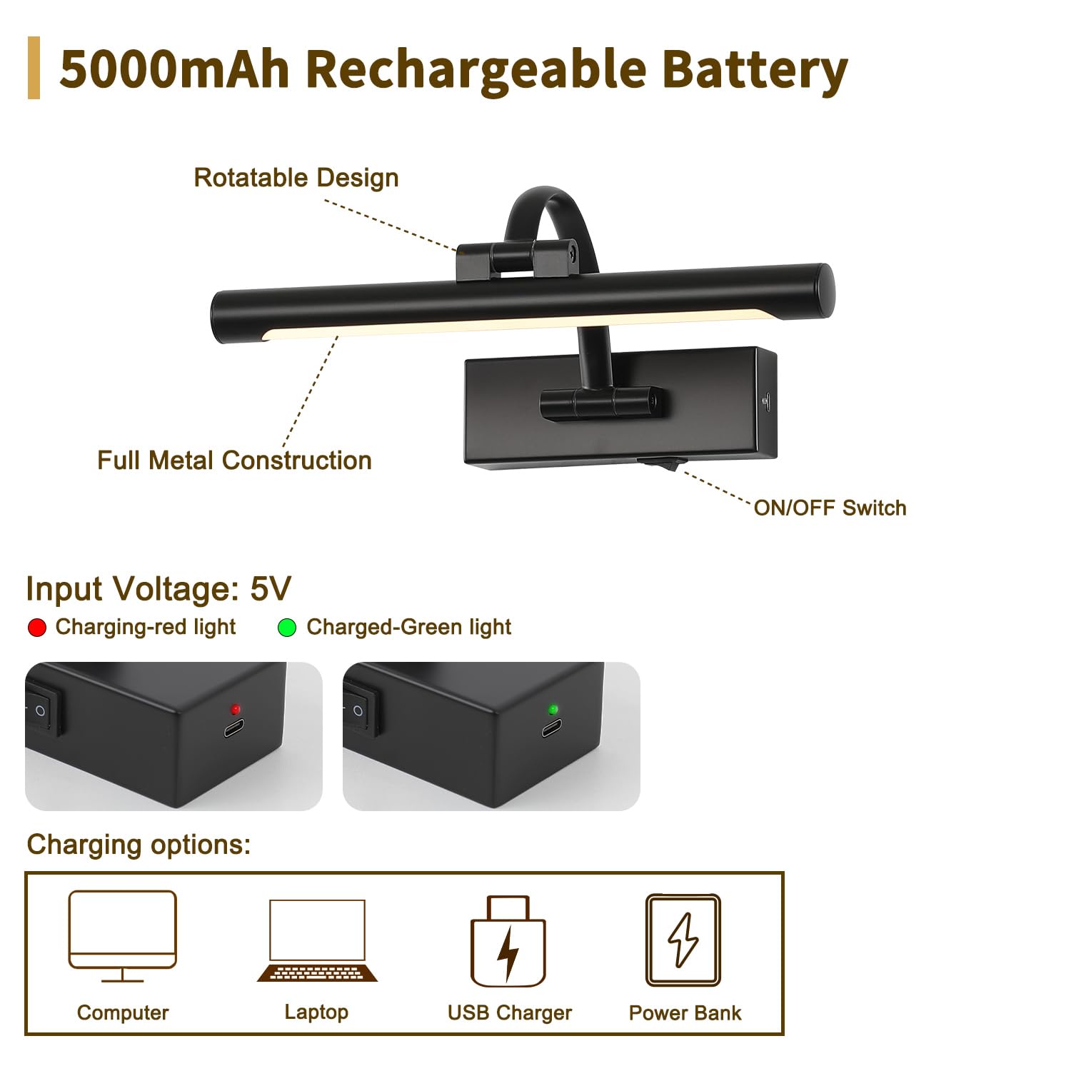 Desoop Battery Operated Picture Lights For Wall Black Art Light Wireless Gallery Lights With Timer And Remote 12 Inch 2W Warm Wh