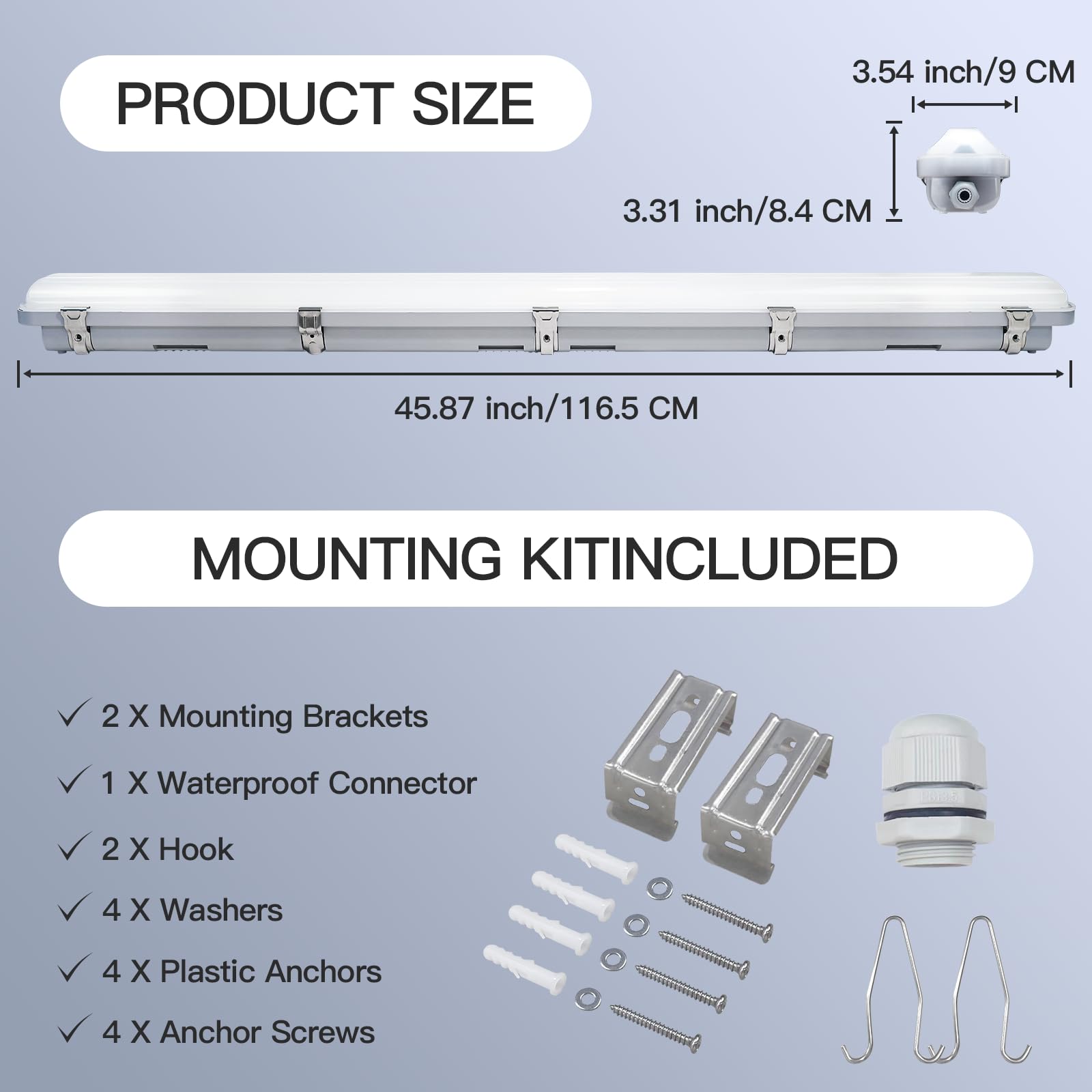 Jtt Led Vapor Tight Light 60W/50W/40W 7800Lm (180W Eq.), Waterproof Led Outdoor Shop Light 6000K/5000K/4000K Ip65 Vapor Proof Fi