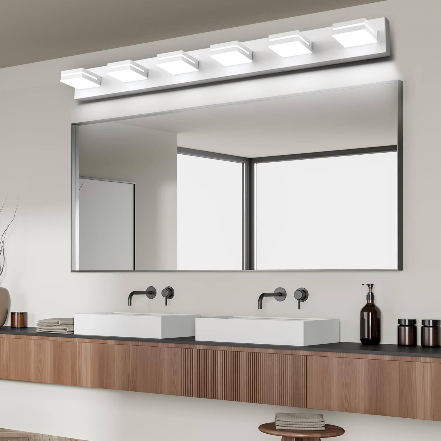 Sinerise Led Modern Bathroom Vanity Light Fixtures (6-Light, 48-Inch, Dimmable), Matte White Modern Acrylic Bathroom Wall Lighti
