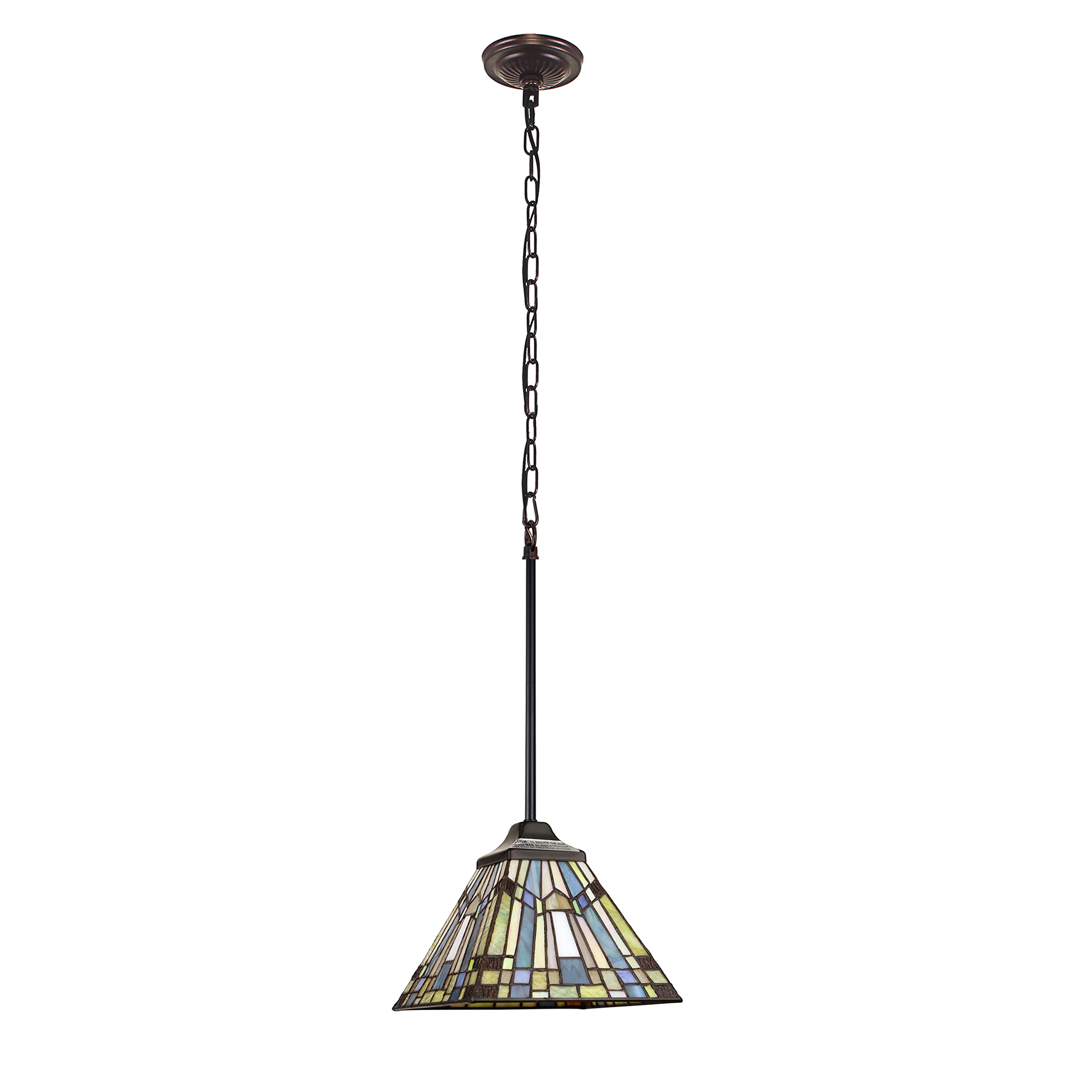 Chloe Lighting Kinsey Mission Mini-Pendant, 1-Light, 8" Multicolor Glass Shade, Blackish Bronze, Model CH33293MS08-DP1