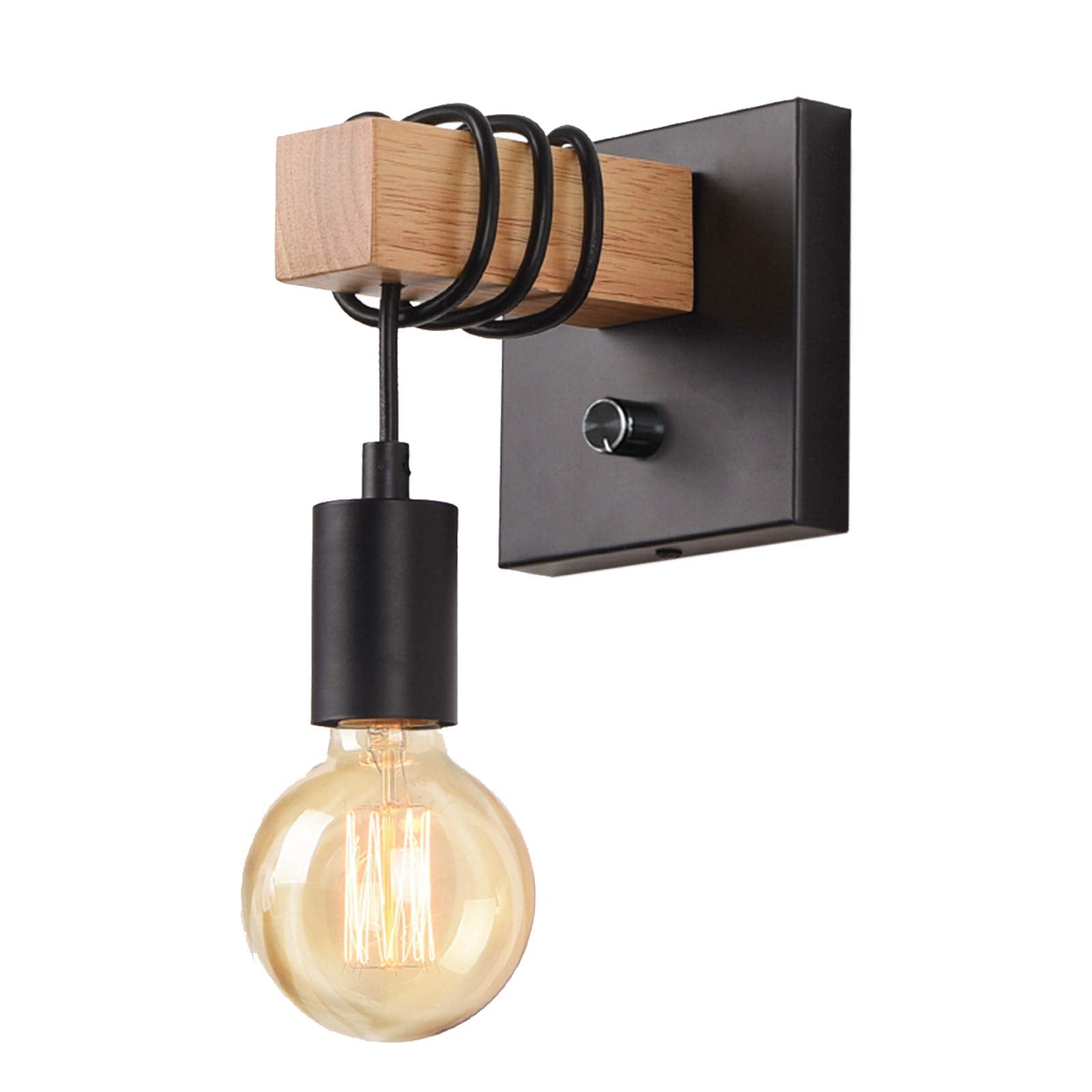 Lightess Black Wall Sconces Dimmable, Edison Wall Light With On/Off Dimmer Switch, 1-Light Industrial Farmhouse Wall Lamp For Ba