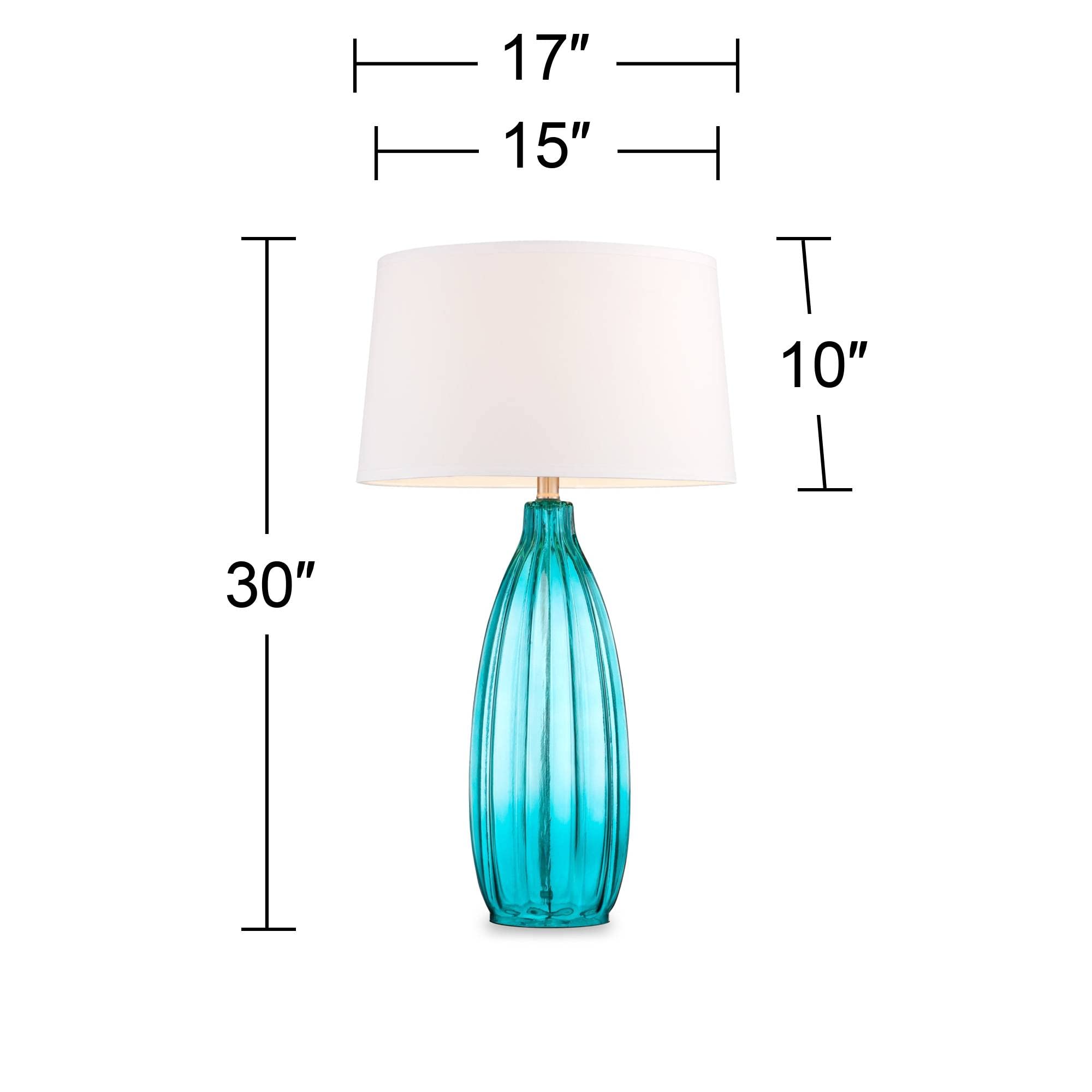 360 Lighting Modern Coastal Table Lamp - 30in Tall, Blue Glass Body, White Shade, Model 5H399