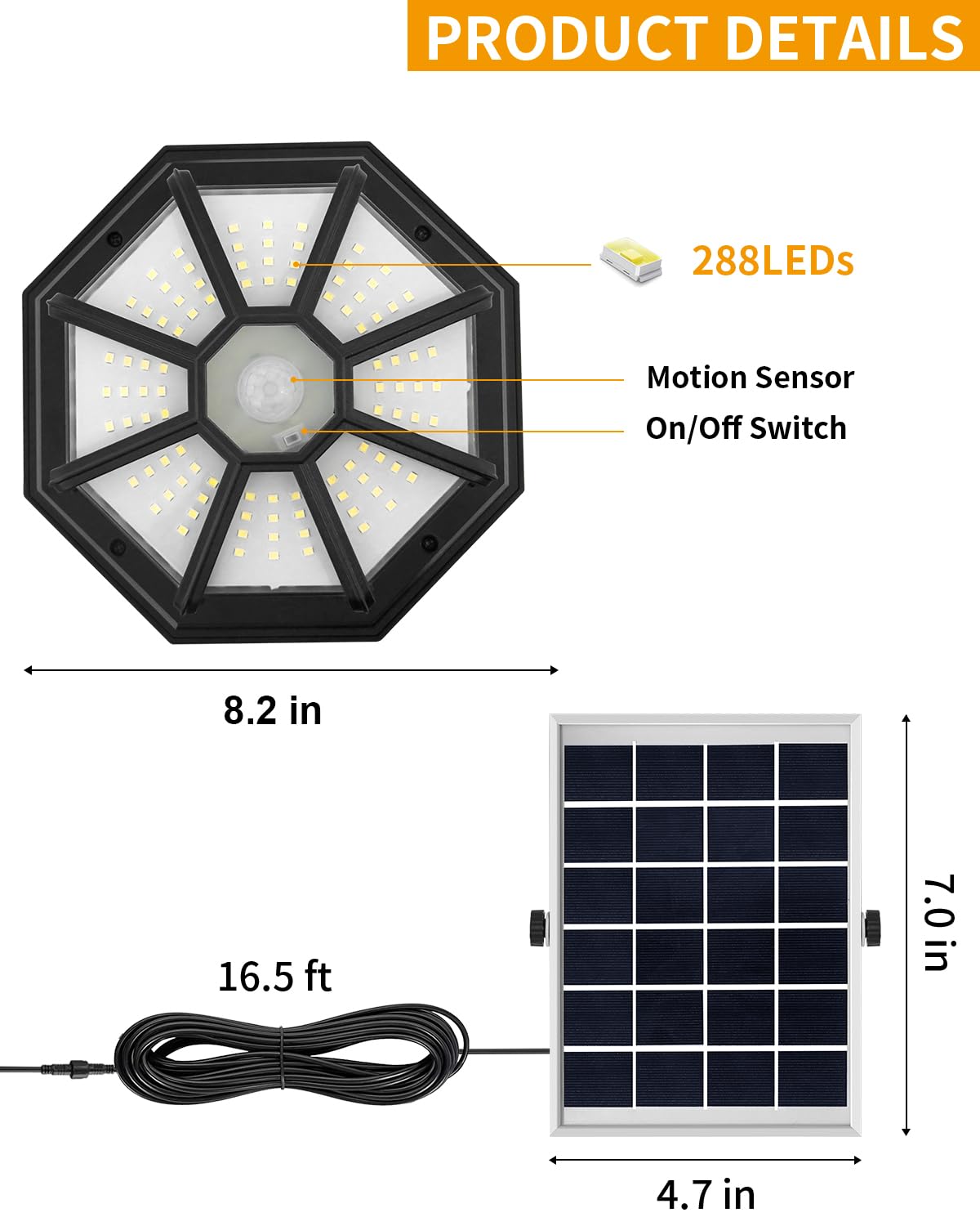 AEQ Solar Shed Light 288LED with Remote Control, Waterproof, 360° Lighting, Black, Model AE01