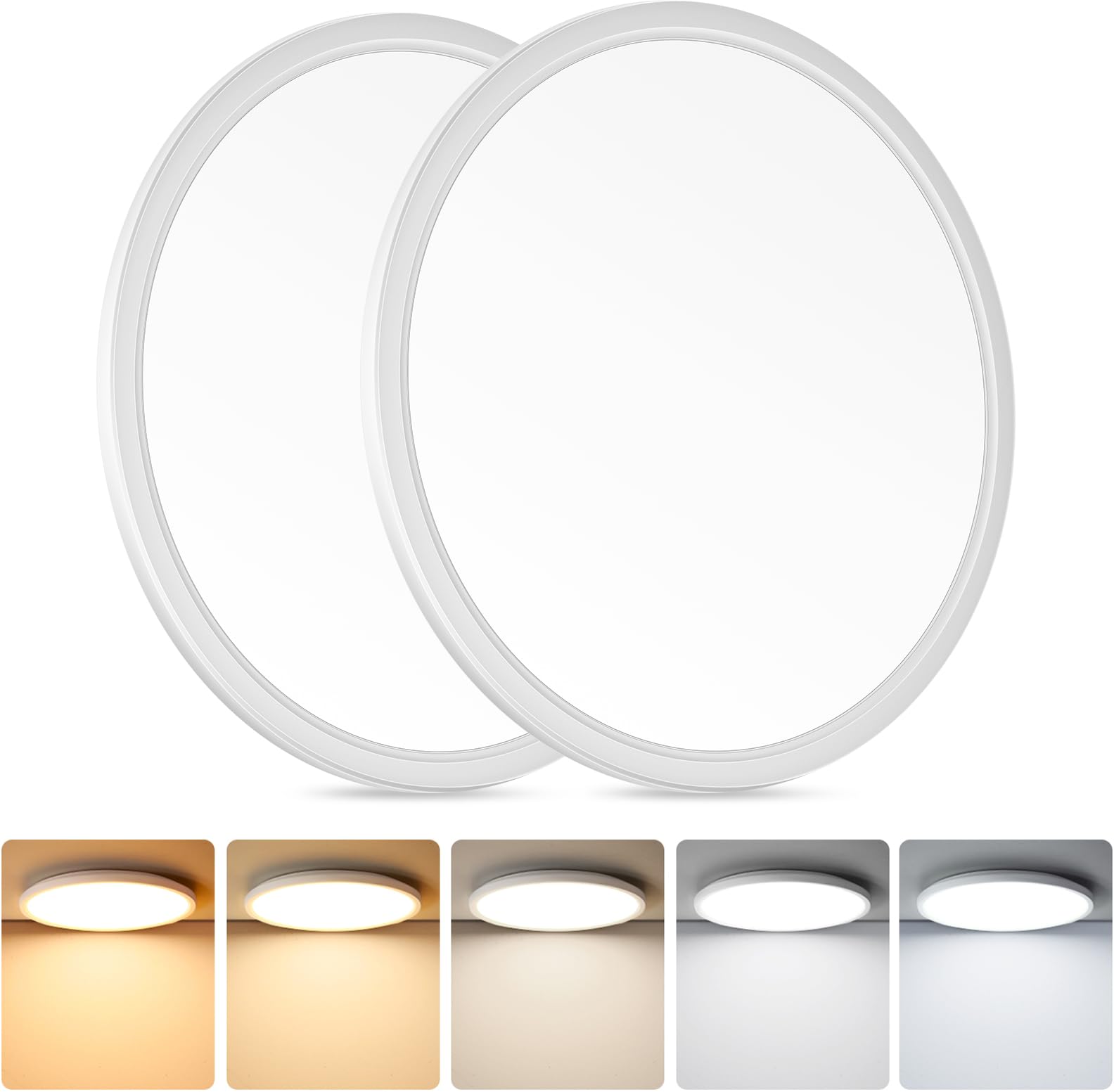 Brightever LED Flush Mount Ceiling Light, 24W 3200LM 5CCT Dimmable LED Ceiling Light Fixture, 2700K/3000K/4000K/5000K/6500K, 12 