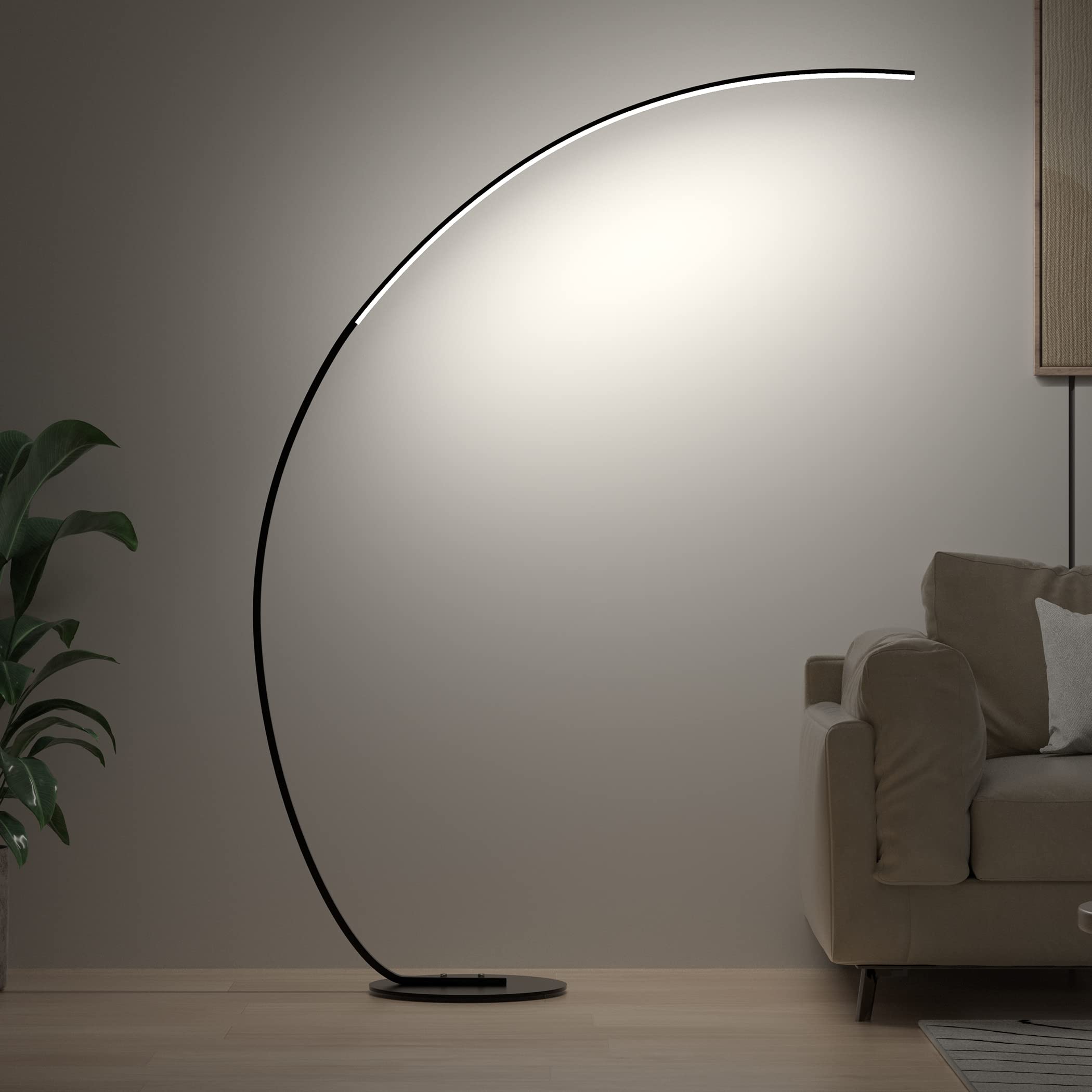 E.P. Light Rgbw Modern 69.99 Inch Arched Standing Reading Floor Lamp With Remote - Dimmable Black Led Color Changing Curved Ambient Lighting For Bedroom And Living Room