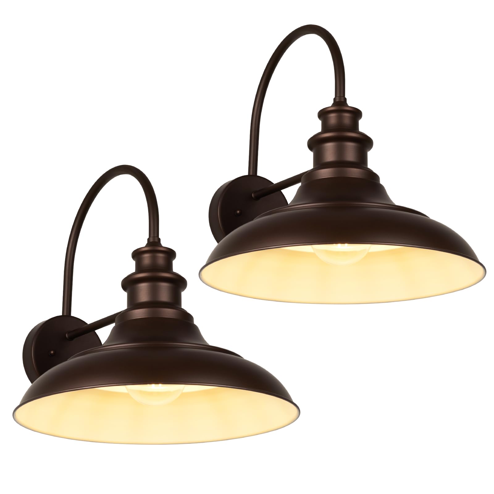 Diyel Outdoor Barn Light Fixtures  16 Inch Large Dome Farmhouse Exterior Wall Mount Lights  Rustic Wall Sconces Indoor Wall Lighting  Industrial Bronze White Lanterns For Porch  2 Pack