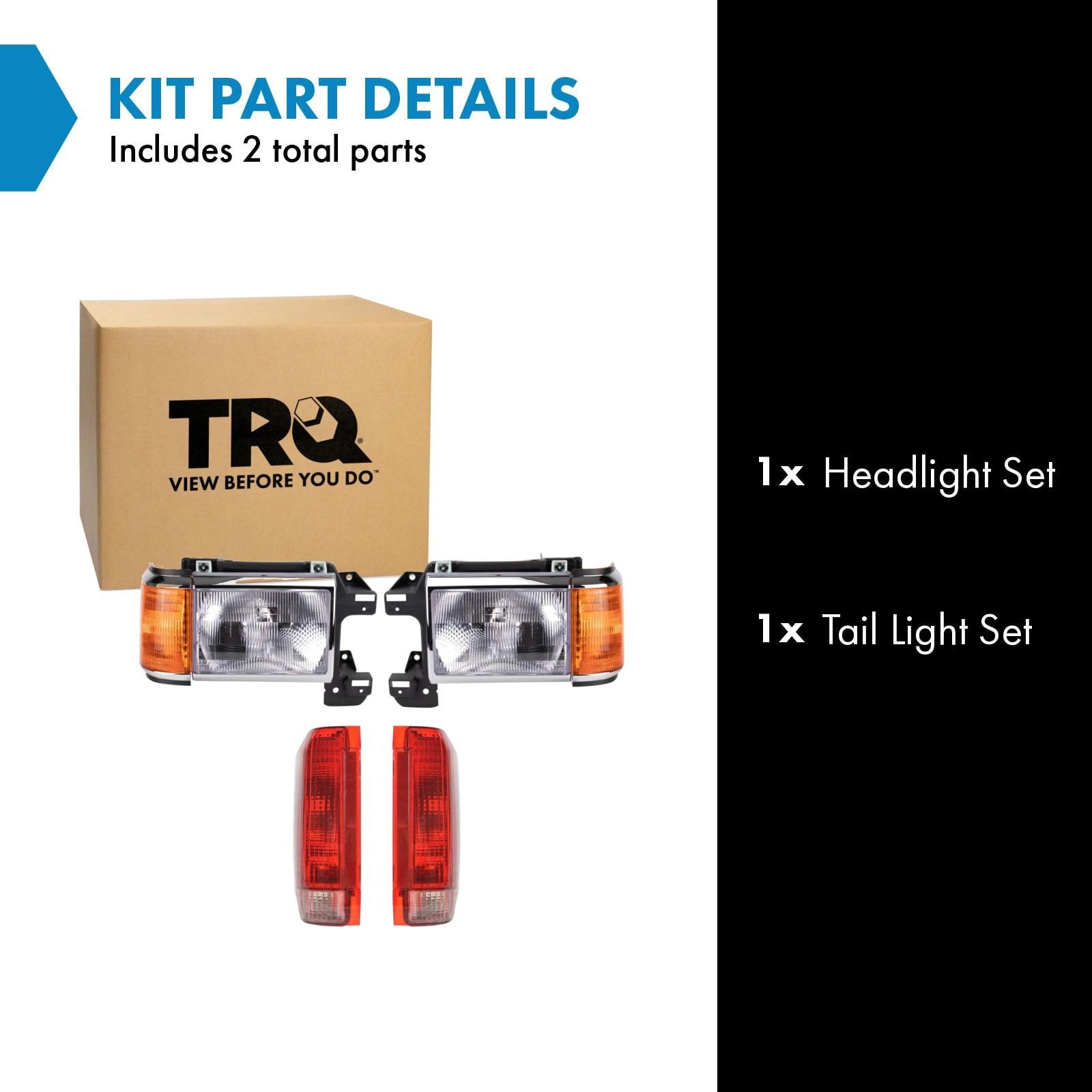 Trq Headlight & Taillight Lighting Kit Driver & Passenger Side Fits Ford 90 Bronco (From Prod Date 11/1/89) 91 Bronco 90 F-150 W/Styleside Bed (From Prod Date 11/1/89) 91 F-150 With Styleside Bed