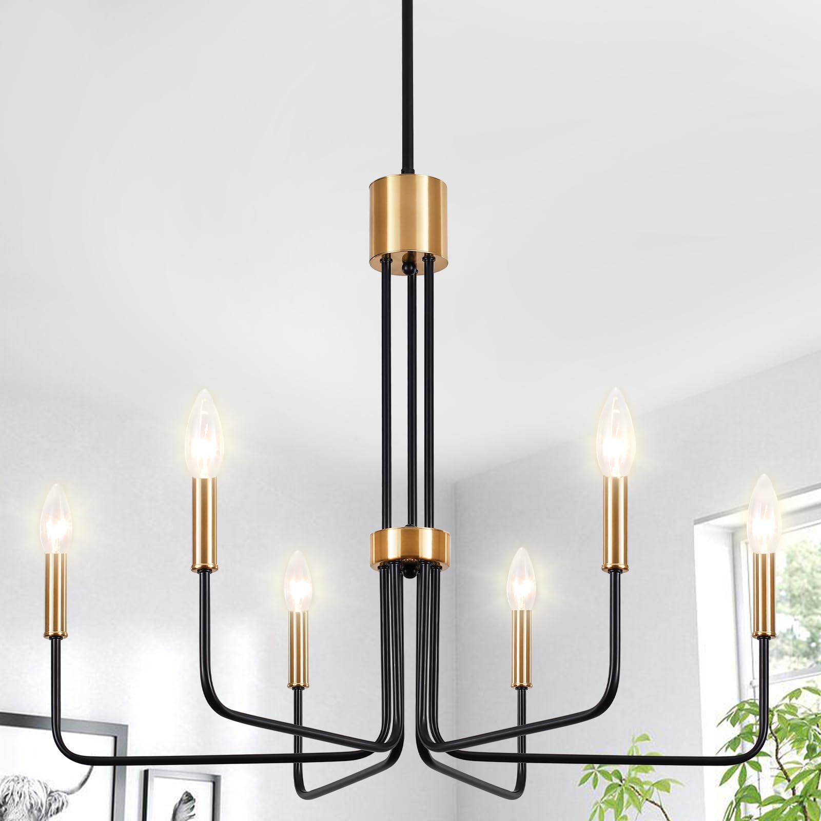 LXWNYY Modern Black and Gold Chandelier 6-Light Farmhouse Chandelier for Dining Room Light Fixtures Ceiling Hanging Industrial Chandelier Light Fixture for Kitchen Living Room Bedroom Entryway
