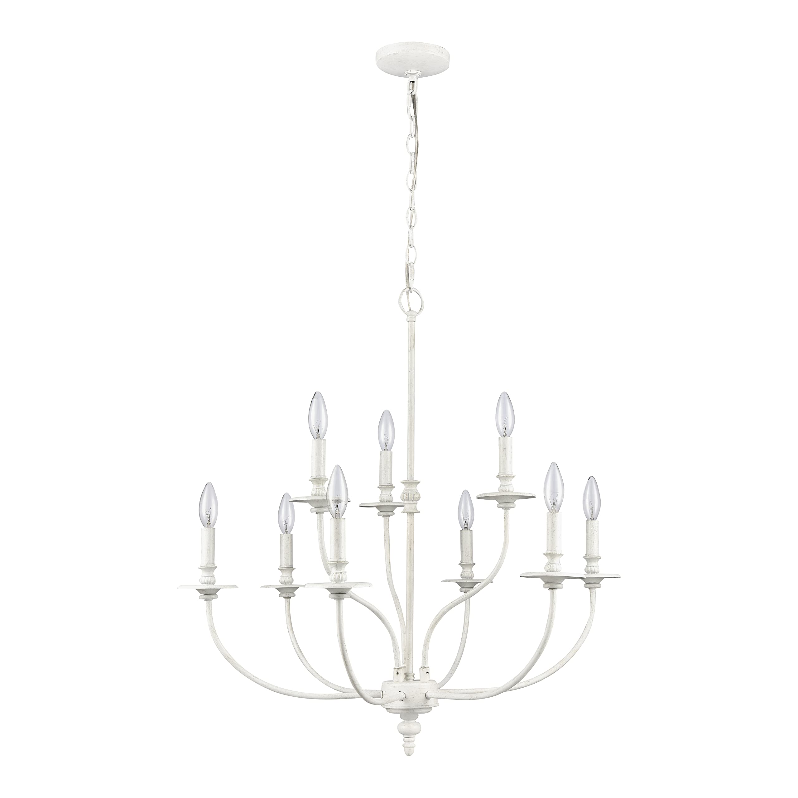 Elk Home Hartford 9-Light Chandelier, Farmhouse White, 29&quot; Wide, Traditional Alloy Steel Design