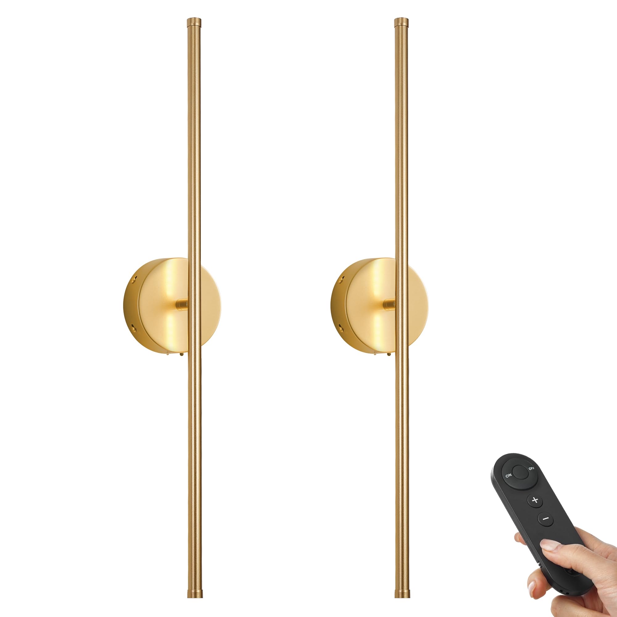 Kartoosh Battery Operated Wall Sconces, Dimmable Wall Sconces Set Of Two, 350Rotate, 3000K Led Gold Wireless Wall Light For Livi