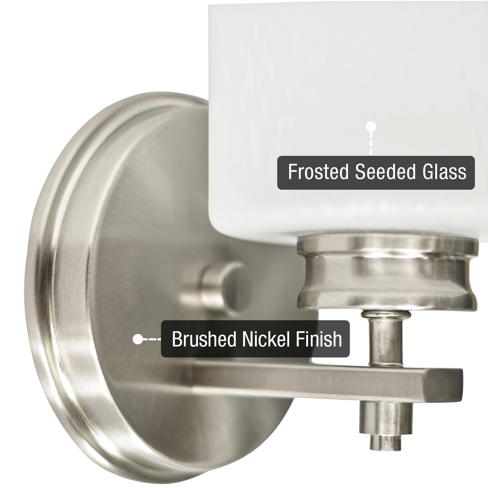 Kira Home Phoebe 8'' Modern Wall Sconce/Vanity Light + Frosted Seeded Glass Shade, Brushed Nickel Finish