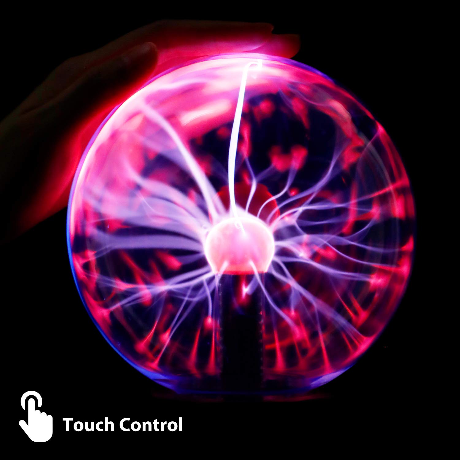 Theefun Plasma Ball Lamp - 6 Inch Touch & Sound Sensitive Plasma Globe - Red - NX-PS