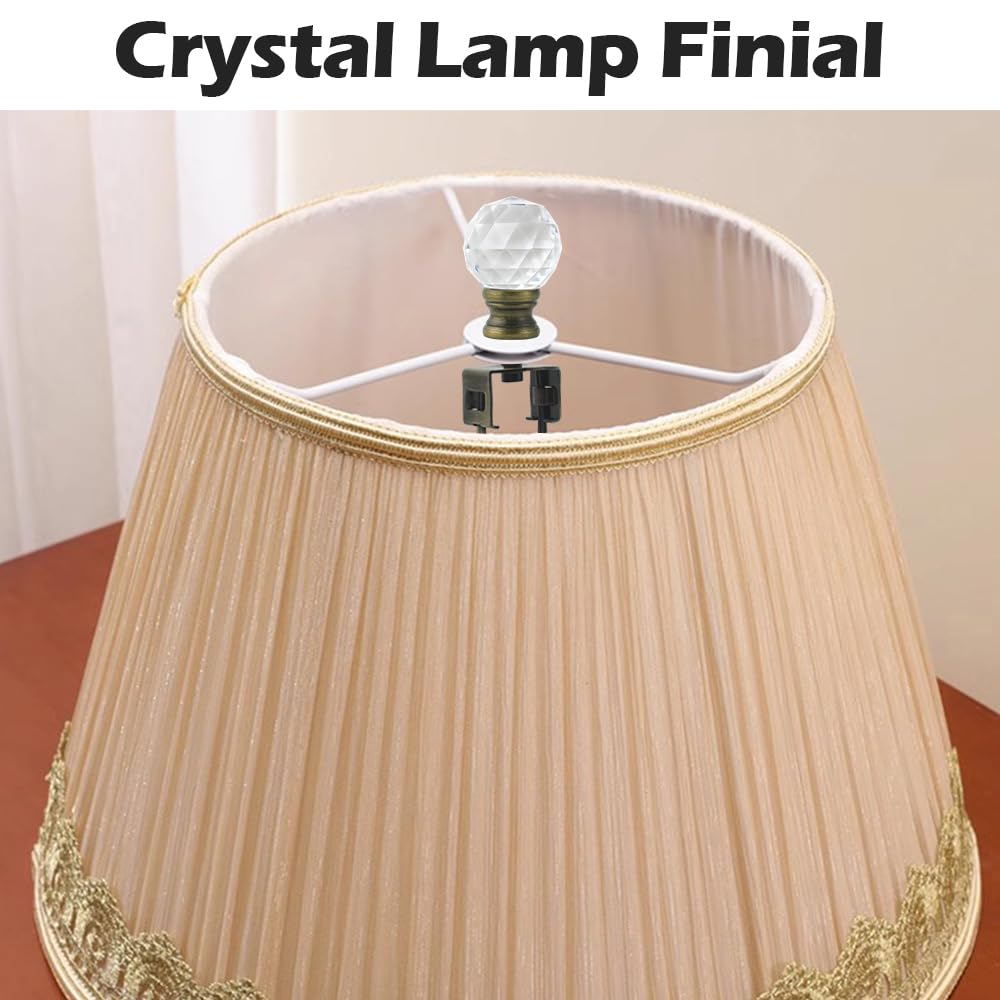 Asjeumt 2Pcs Lamp Shade Light Bulb Clip Adapter Kit, Bronze Lampshade Holder Adapter With Crystals Top Finial, No Harp Required,