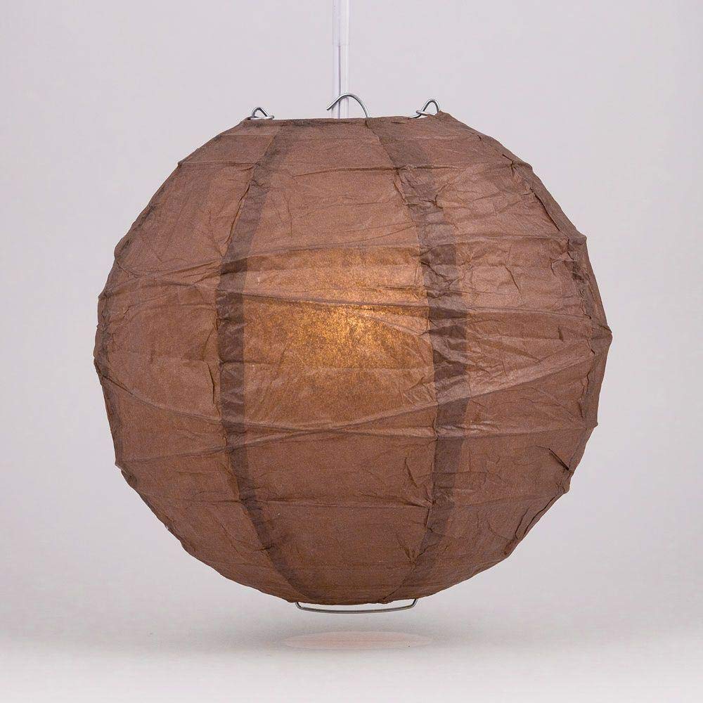 Paperlanternstore.Com 20 Inch Brown Round Paper Lantern, Crisscross Ribbing, Hanging Decoration