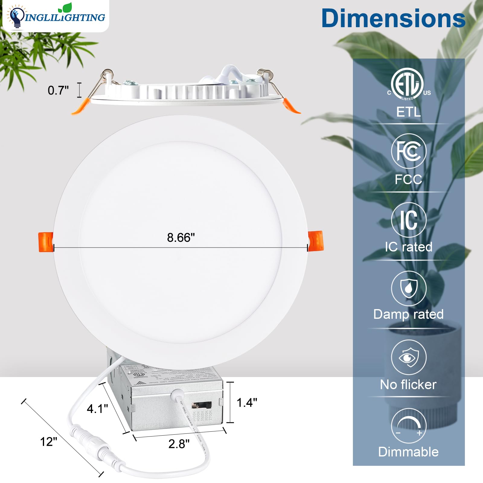 Dllt Led Recessed Ceiling Lights: 12 Pack 8 Inch 5Cct Ultra-Thin Lighting With Junction Box For Bedroom - 1800Lm Brightness 18W Eqv 170W Dimmable Canless Wafer Downlight With Etl&Fcc