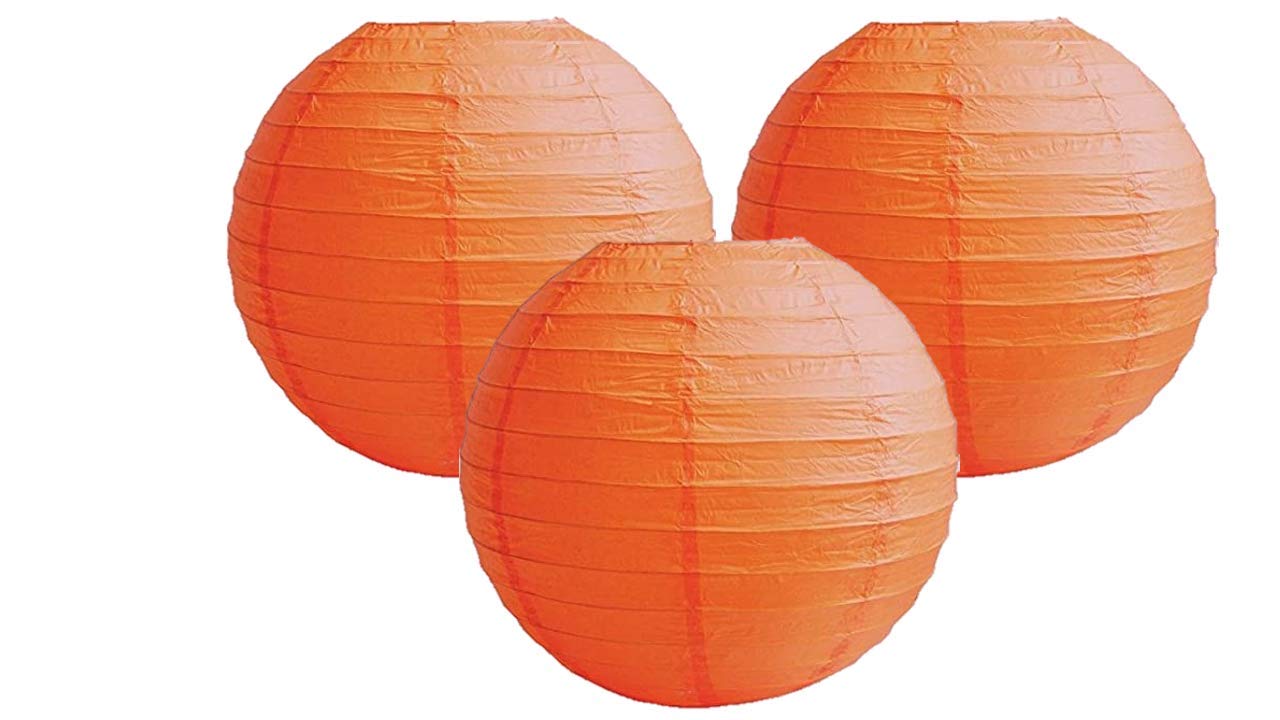 Pack Of 3 Round Paper Lanterns Lamp Wedding Birthday Party Decoration (Orange, 4''/10Cm)
